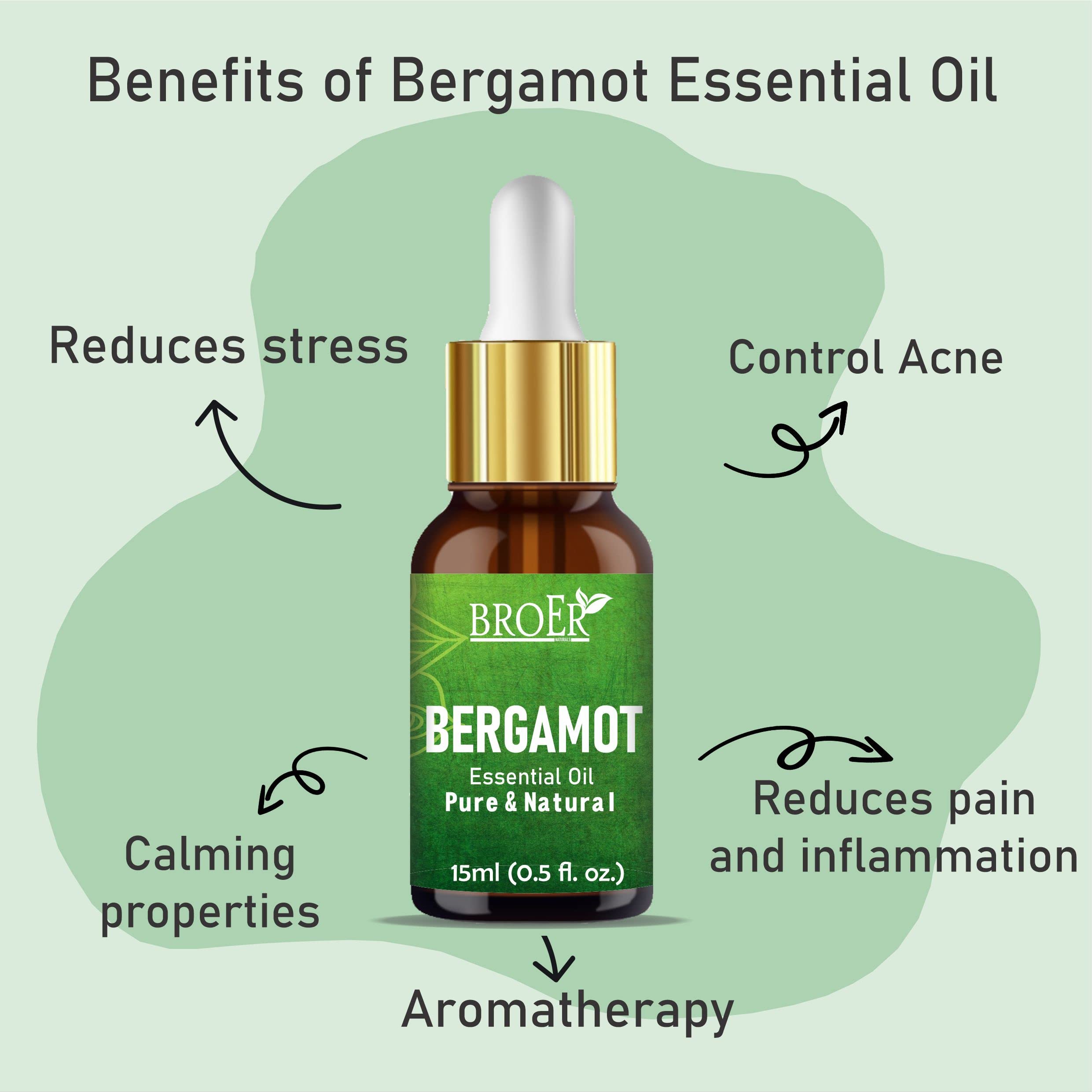 BROER Naturals 100% Pure Bergamot Essential Oil for Skin, Hair Care, Aromatherapy & Candle Making | 15ml Perfume Oil for Home Fragrance, Diffuser & Relaxation | Perfect for Spa, Massage & Stress Relief