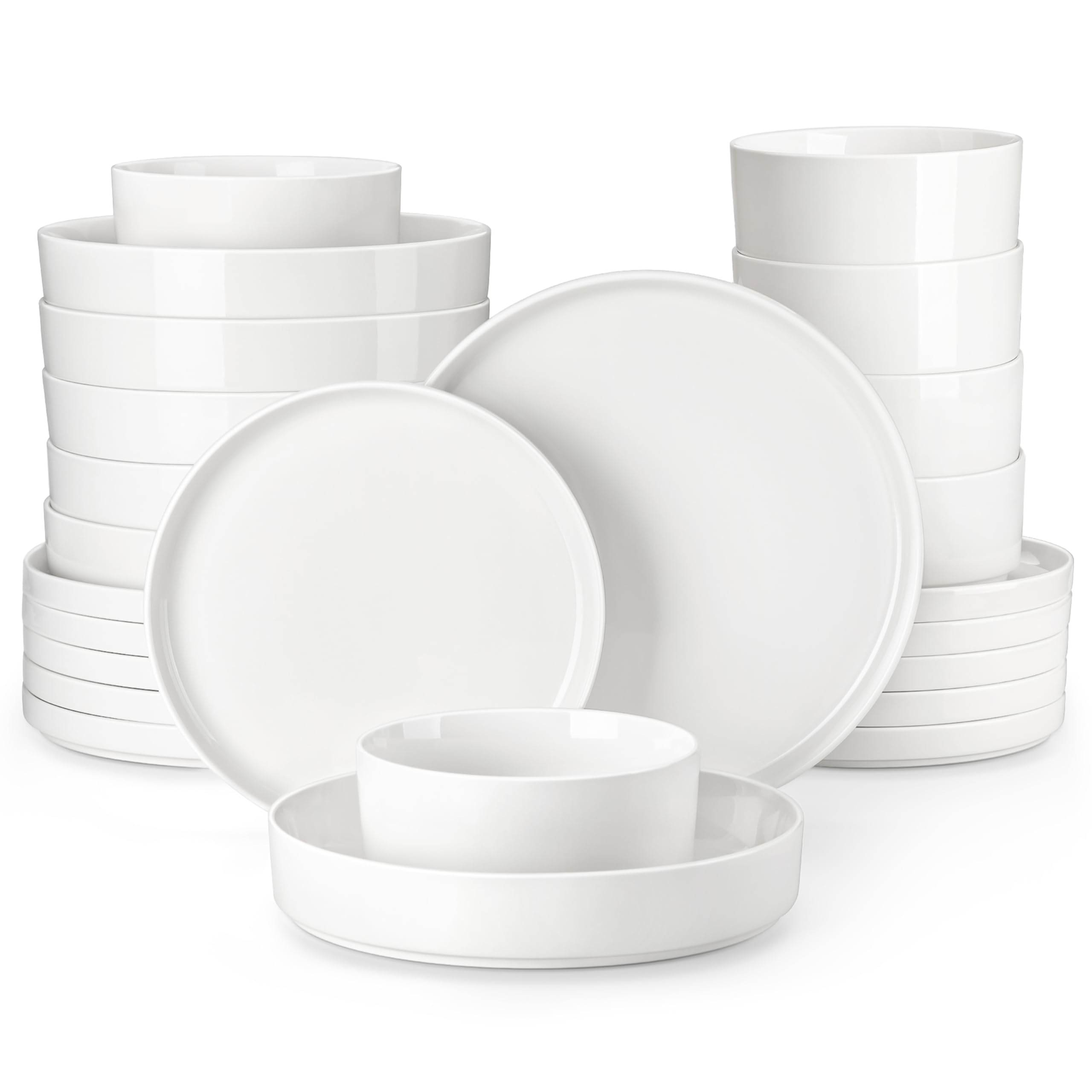 MALACASA 24-Piece Porcelain Dinnerware Set for 6 - Premium White Dish Set with Serving Plates & Bowls - Chip & Scratch Resistant - Modern Kitchen & Dining Ware (Series LEAH) - Perfect for Family Dinners, Entertaining Guests & Restaurant-Style Serving