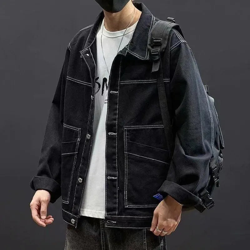 Stylish Black Streetwear Denim Jacket for Men & Women - Trendy Urban Fashion for Casual Outfits & Night Out