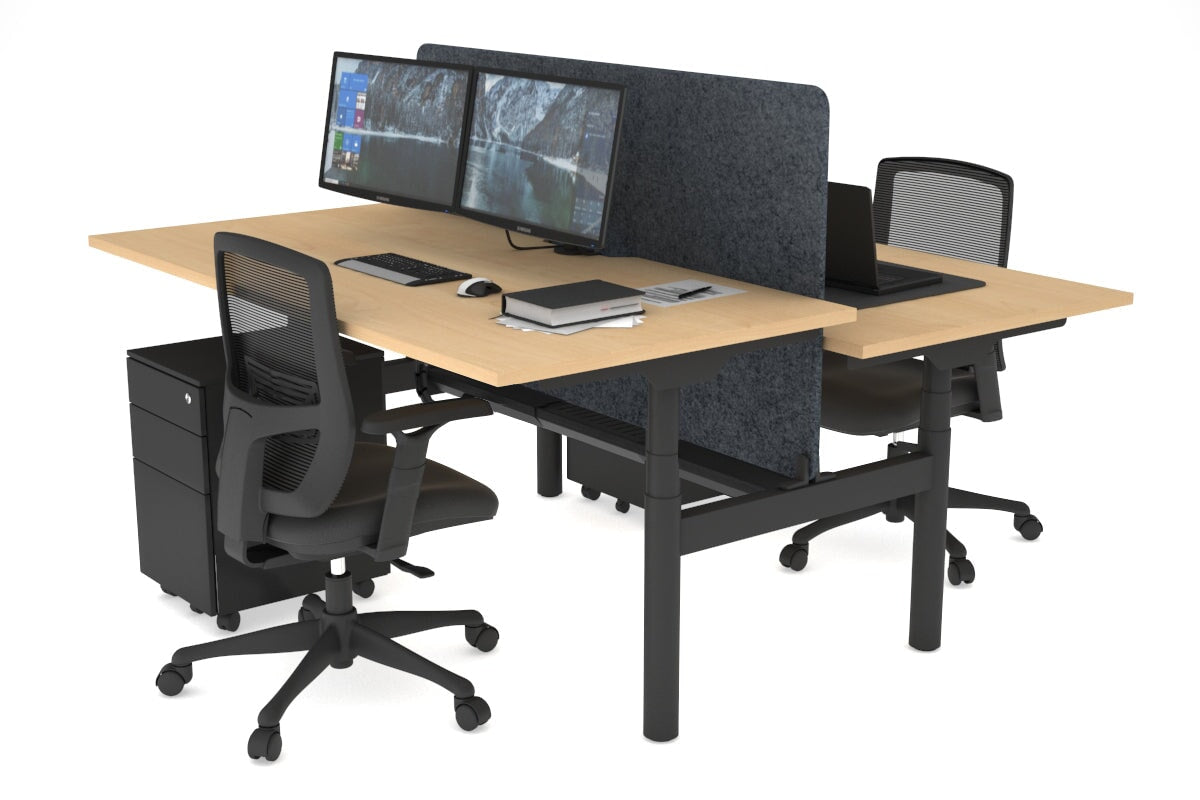 Flexi Premium Height Adjustable 2-Person H Bench Workstation - Black Frame [1800L x 800W with Cable Management] - Ideal for Office, Coworking Spaces & Home Offices