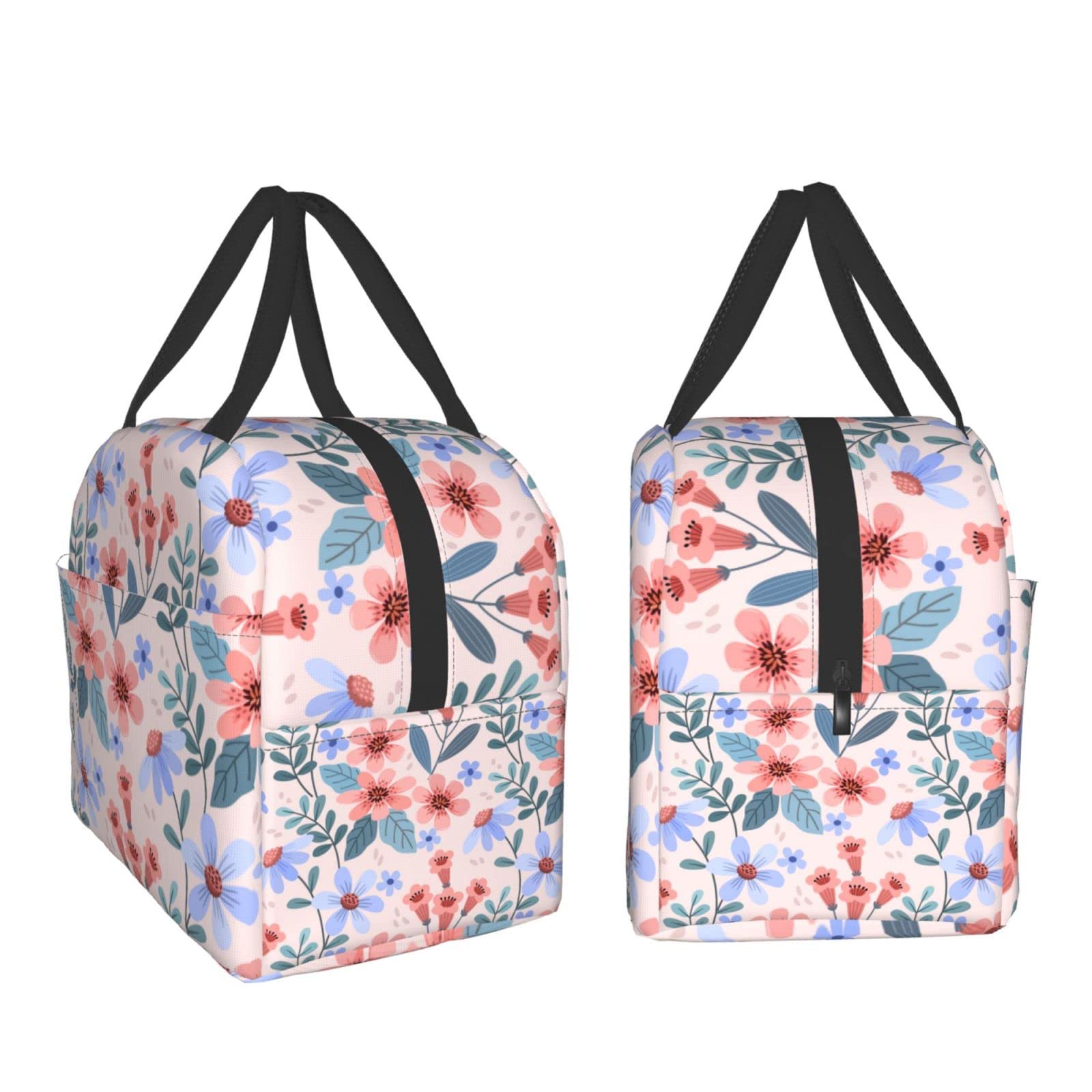 Pink Floral Insulated Lunch Box - Reusable & Portable Meal Container for Men & Women - Perfect for Work, Travel, Picnic & Outdoor Activities