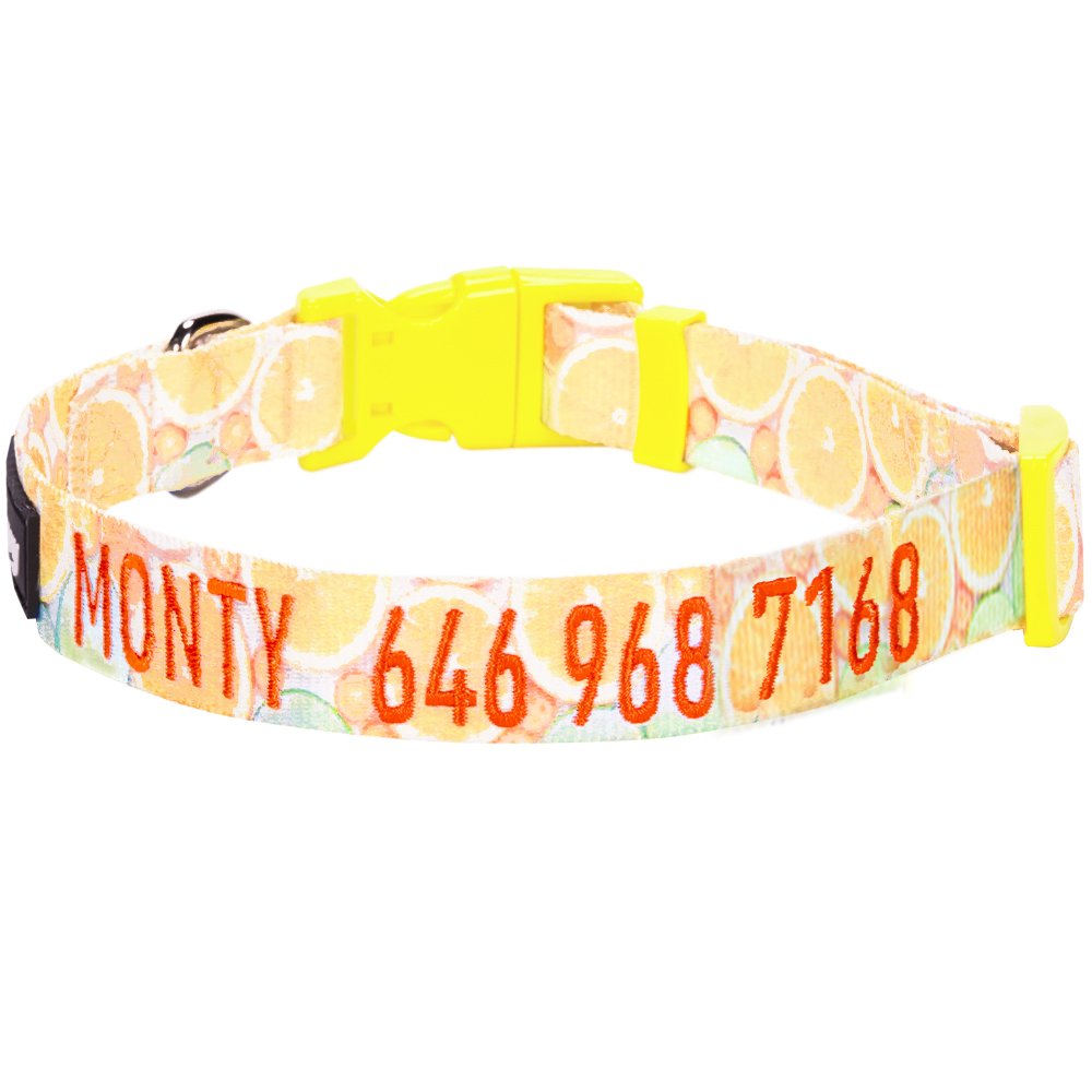 Personalized Embroidered Dog Collar for Large Dogs - Adjustable Pet Collar with Custom Name & Phone Number, Blueberry & Lemon Design - Perfect for Daily Walks, Training & Identification