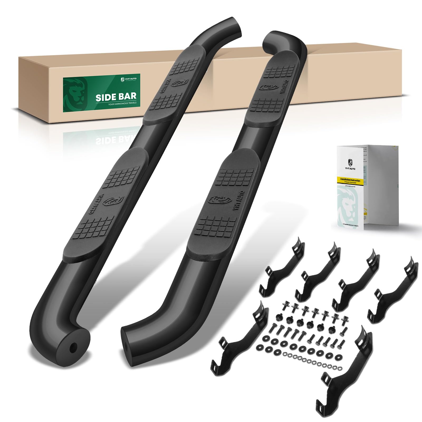 YHTAUTO 4 Inch Running Boards Side Step Bars for Ford Ranger 2019-2023 | Crew/SuperCrew Cab | Oval Bent End Steel Black Powder Coated | Truck Side Steps & Rails | Off Road Exterior Accessories | Easy Entry & Exit for Pickup Trucks