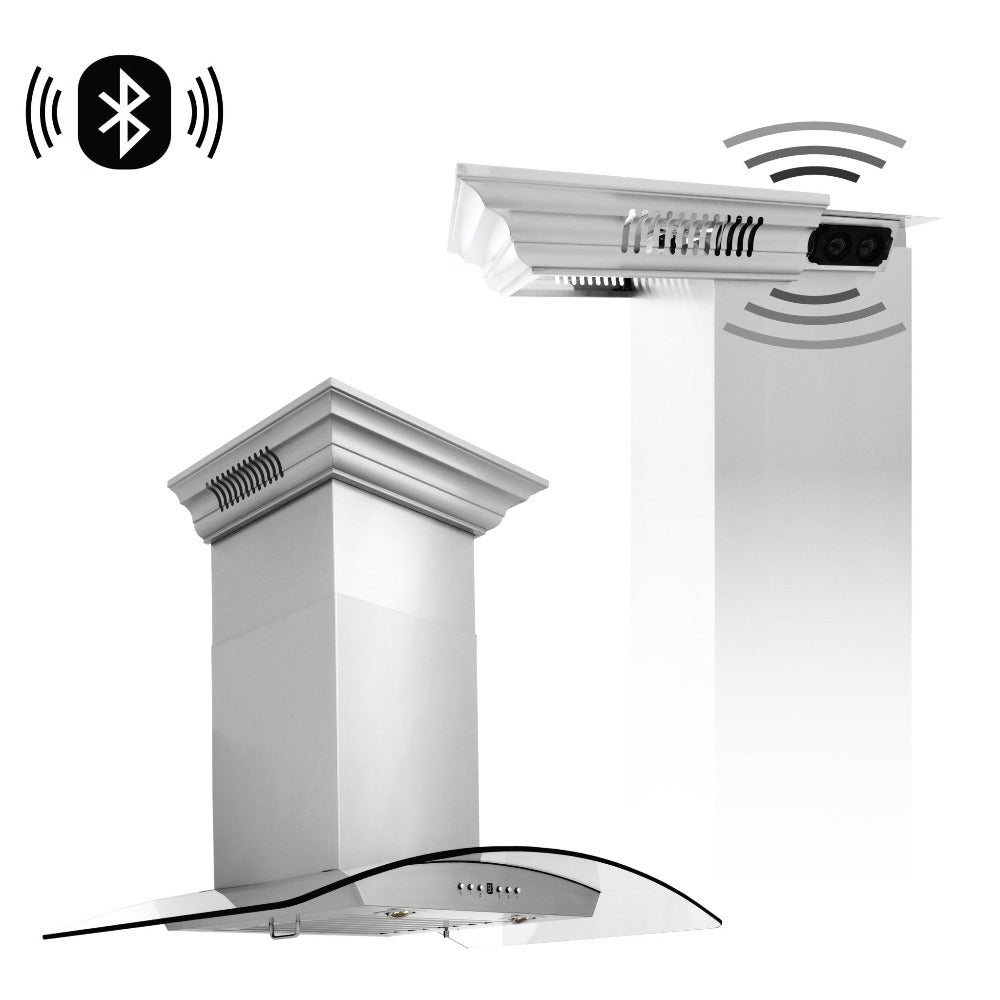 ZLINE Stainless Steel Wall Mount Range Hood with Built-in CrownSound Bluetooth Speakers (KZCRN BT) - Perfect for Modern Kitchens & Open-Concept Living Spaces
