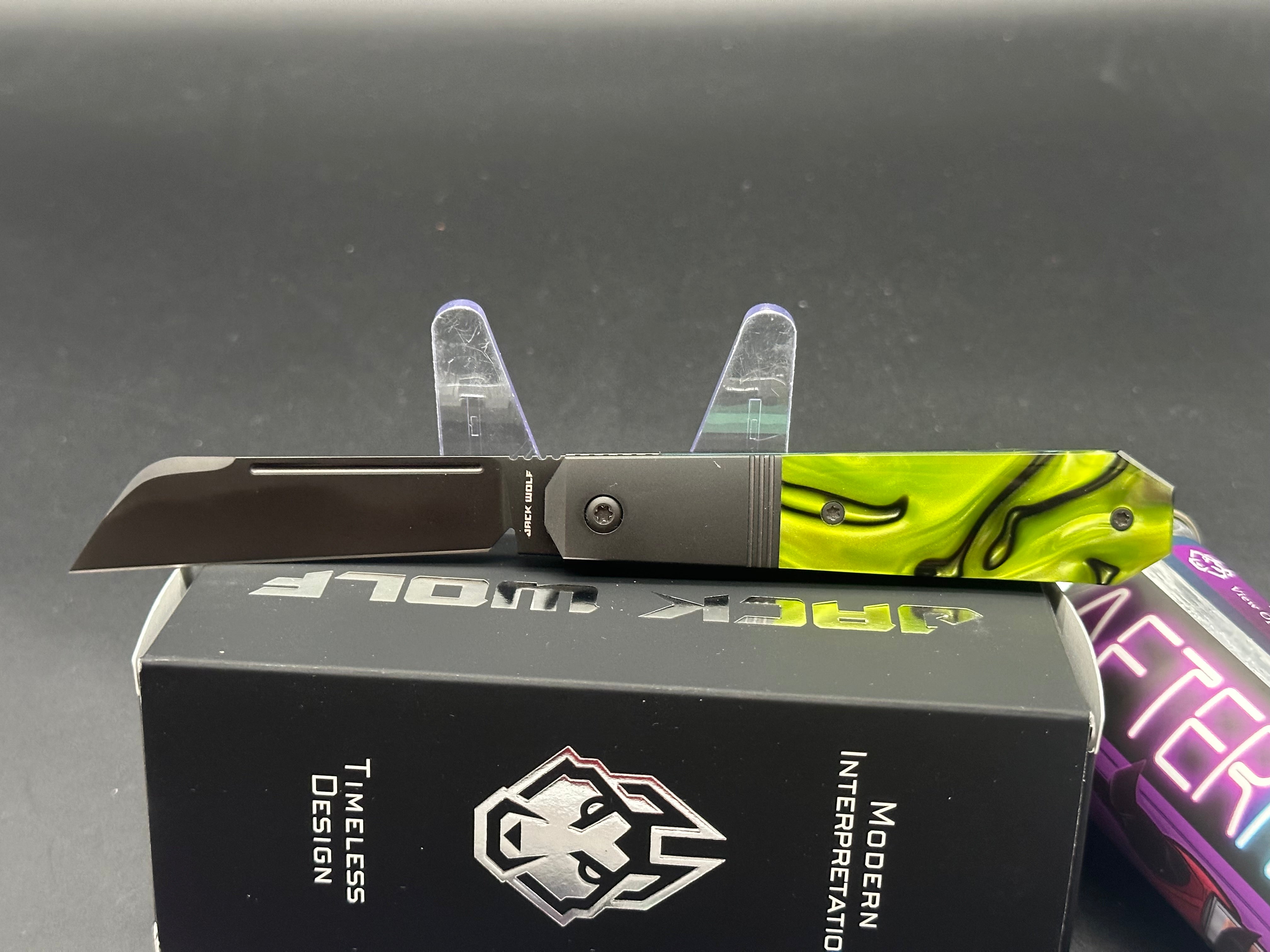 Jack Wolf Knives AFTER HOURS JACK - Kirinite Toxic Green DLC Coated Folding Pocket Knife for Outdoor, Camping & EDC Use