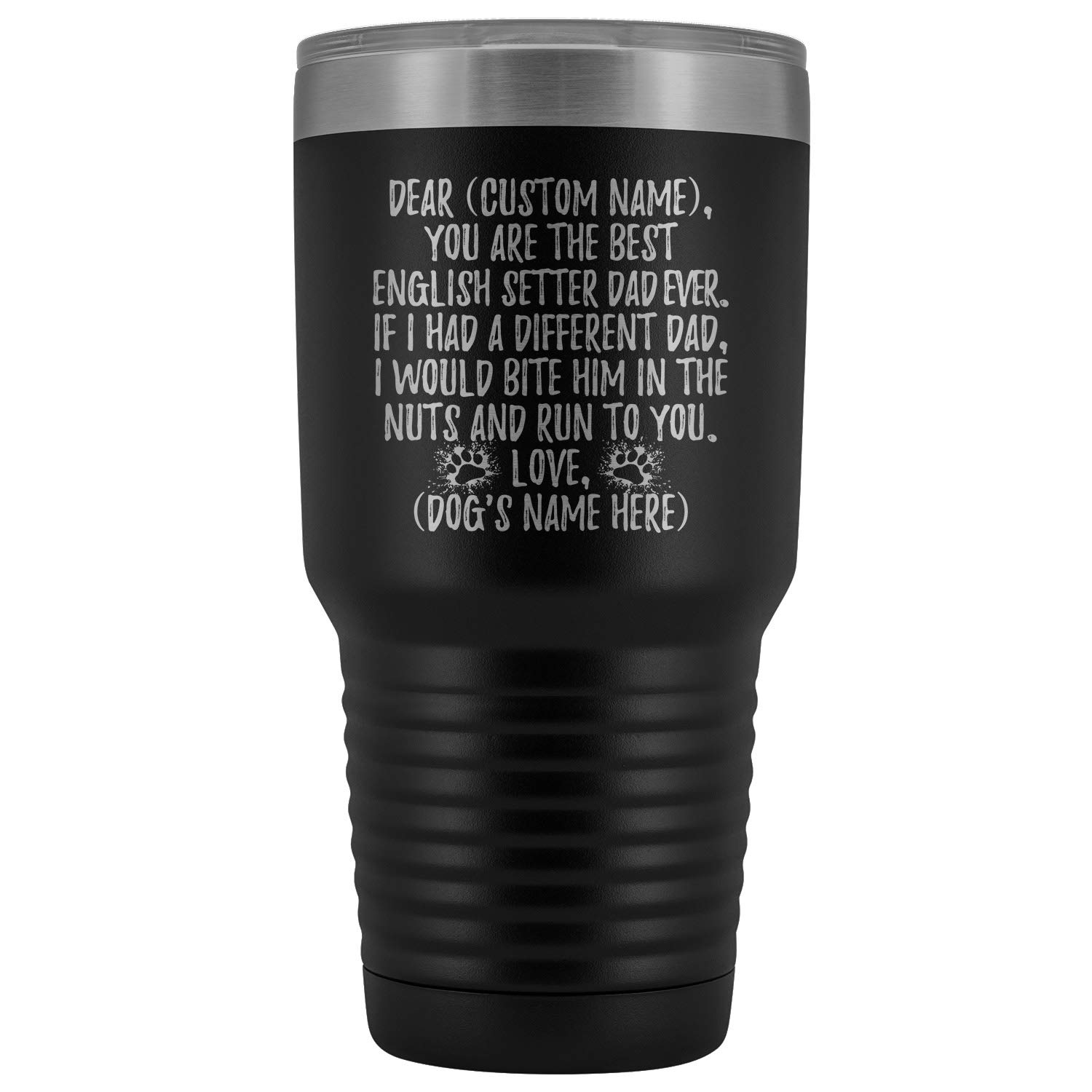 Personalized English Setter Dog Dad Tumbler - 30oz Insulated Stainless Steel Travel Mug for Coffee & Tea - Perfect Gift for Dog Lovers, Lawerack Owners & Setter Dads (Black) - Great for Outdoor Adventures, Office Use & Daily Commutes
