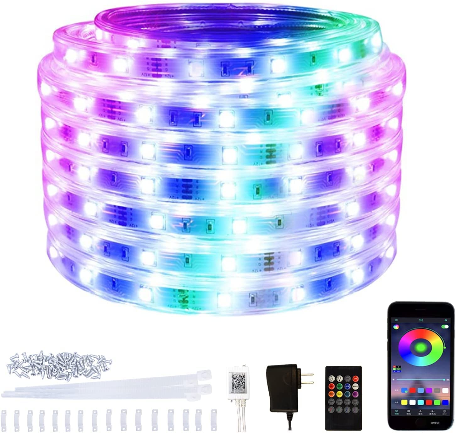 32.8ft Waterproof LED Strip Lights with Bluetooth App & Remote Control - Smart RGB Rope Lights for Indoor, Outdoor, Party, Garden, Home Decoration - Perfect for Bedroom, Kitchen, Backyard, Christmas & Holiday Lighting