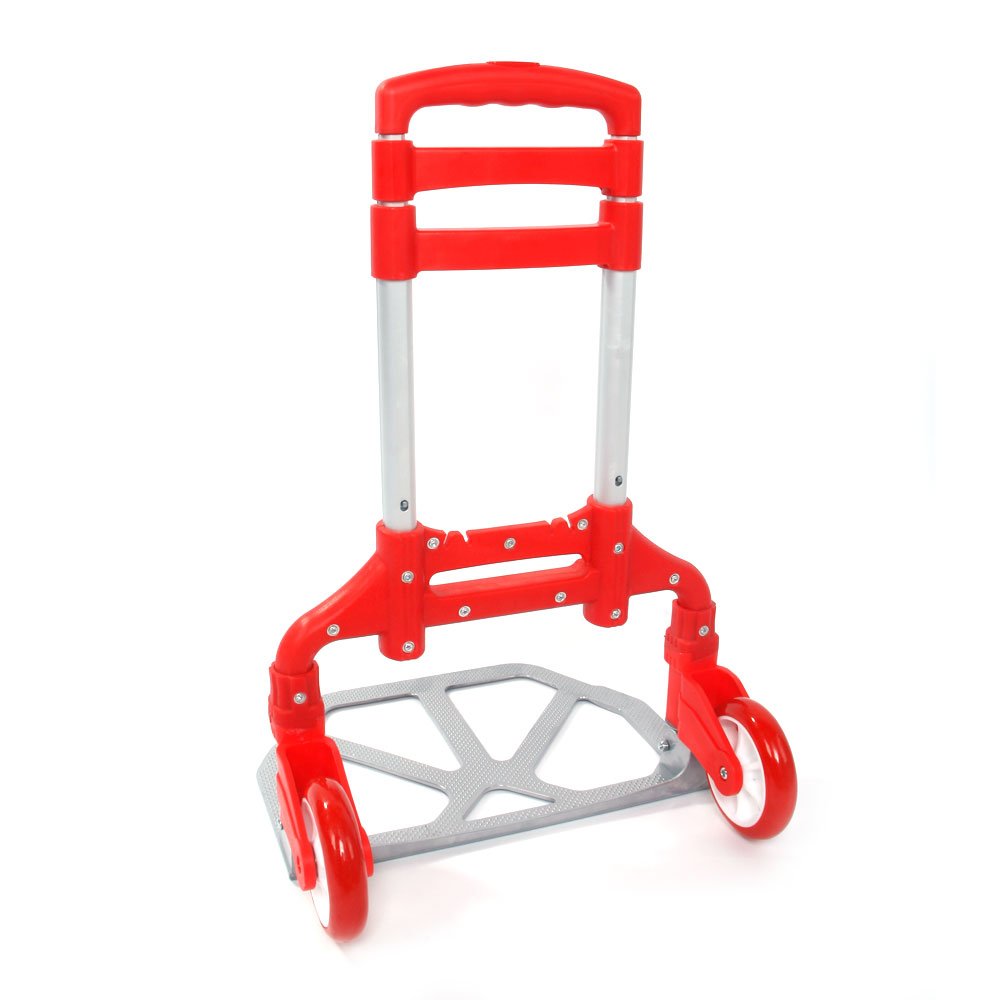 Aluminum Portable Folding Collapsible Hand Truck Cart - Heavy Duty 165 lbs Capacity (75kg) - Compact Dolly for Luggage, Moving Boxes, Groceries - Perfect for Home, Office, Travel & Warehouse Use (Red)