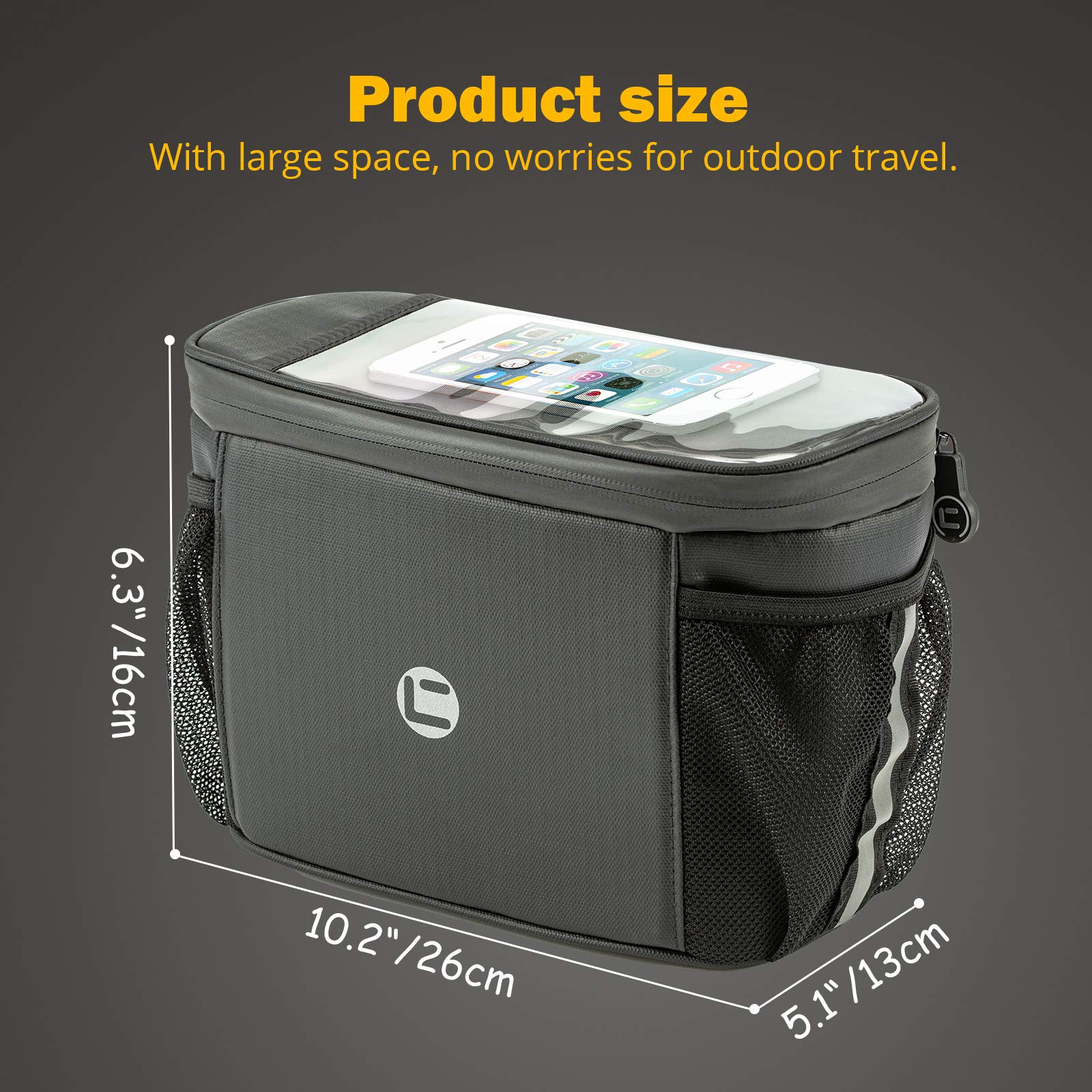 BAIGIO 4L Bike Handlebar Bag - Waterproof Cycling Pack with Touchscreen Pocket for Outdoor Rides