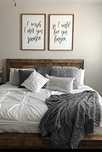 Farmhouse Bedroom Wall Decor - Rustic Wood Framed Sign with 'I Wish I Met You Sooner So I Could Love You Longer' Quote - Perfect for Romantic Home Decor, Wedding Gifts & Cozy Bedroom Aesthetics