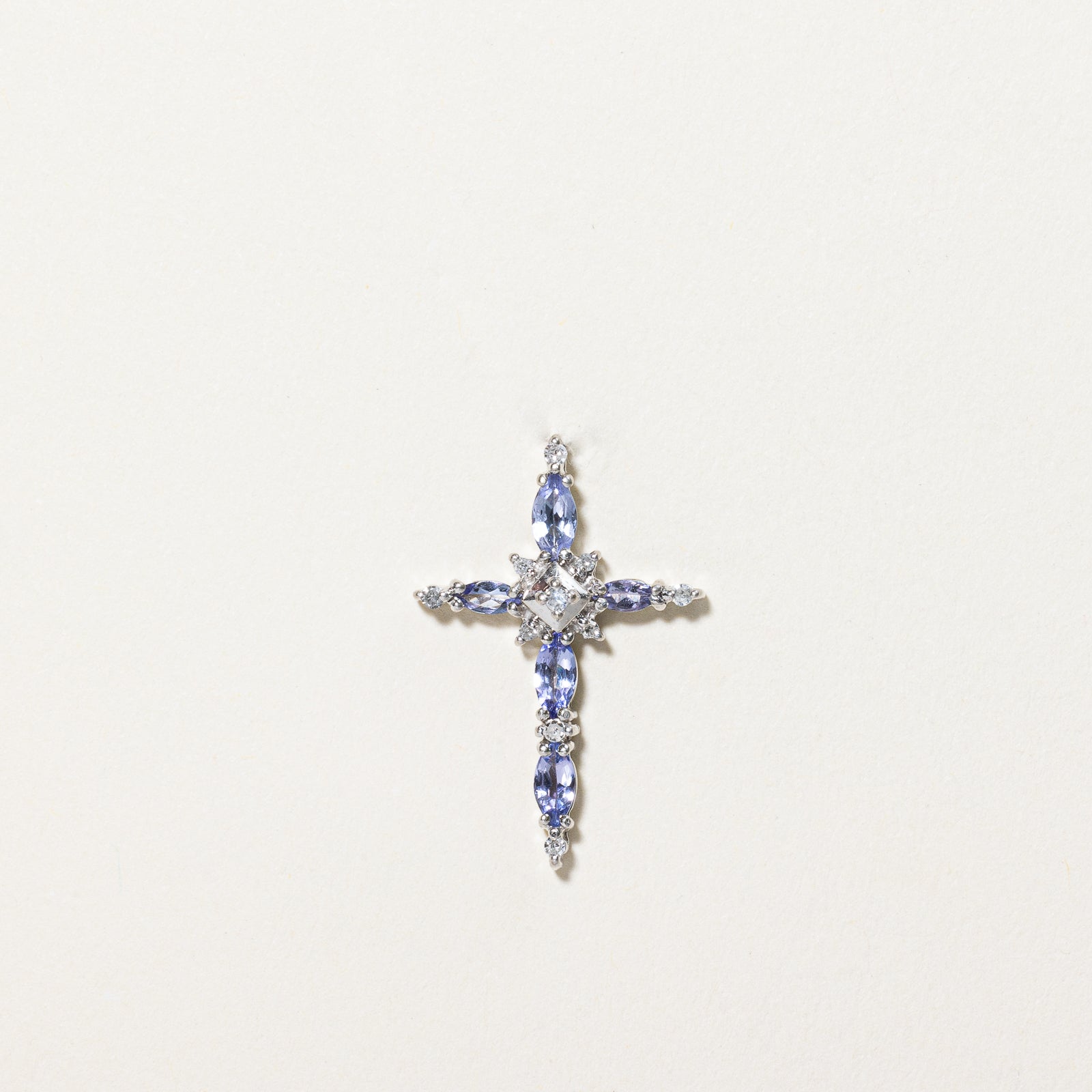 Exquisite 0.30ctw Tanzanite & 0.06ctw Diamond Cross Pendant Necklace - Sterling Silver Jewelry for Women - Perfect for Christmas Gifts, Baptism & Special Occasions