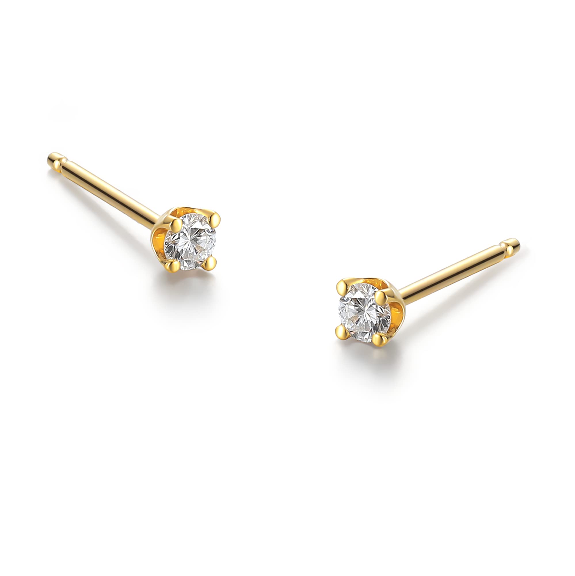 14K Gold Mini Diamond Stud Earrings - 0.12 CTW Round Brilliant Solitaire Lab-Created Diamond Studs | Perfect for Everyday Wear, Gift Giving & Special Occasions