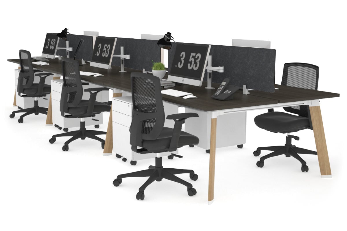 6-Person Wooden Workstation with Switch - 1400L x 700W Office Desk for Team Collaboration & Conference Meetings