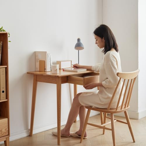 Solid Oak Wood Office Desk with Drawers - 31.5