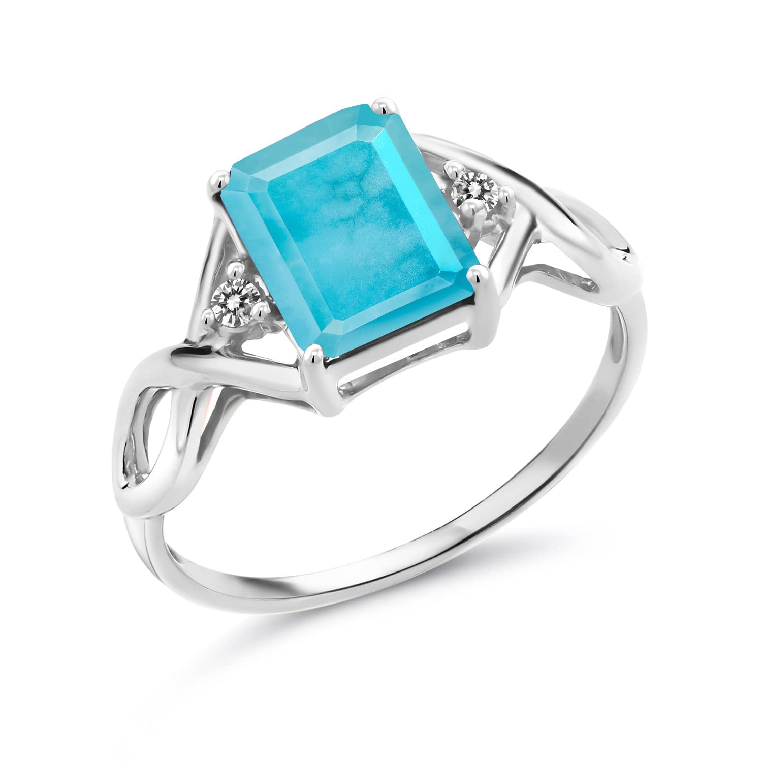 1.87 Ct Emerald Cut Green Turquoise & White Diamond Ring in 925 Sterling Silver | Elegant Jewelry for Women, Perfect for Weddings, Parties & Special Occasions