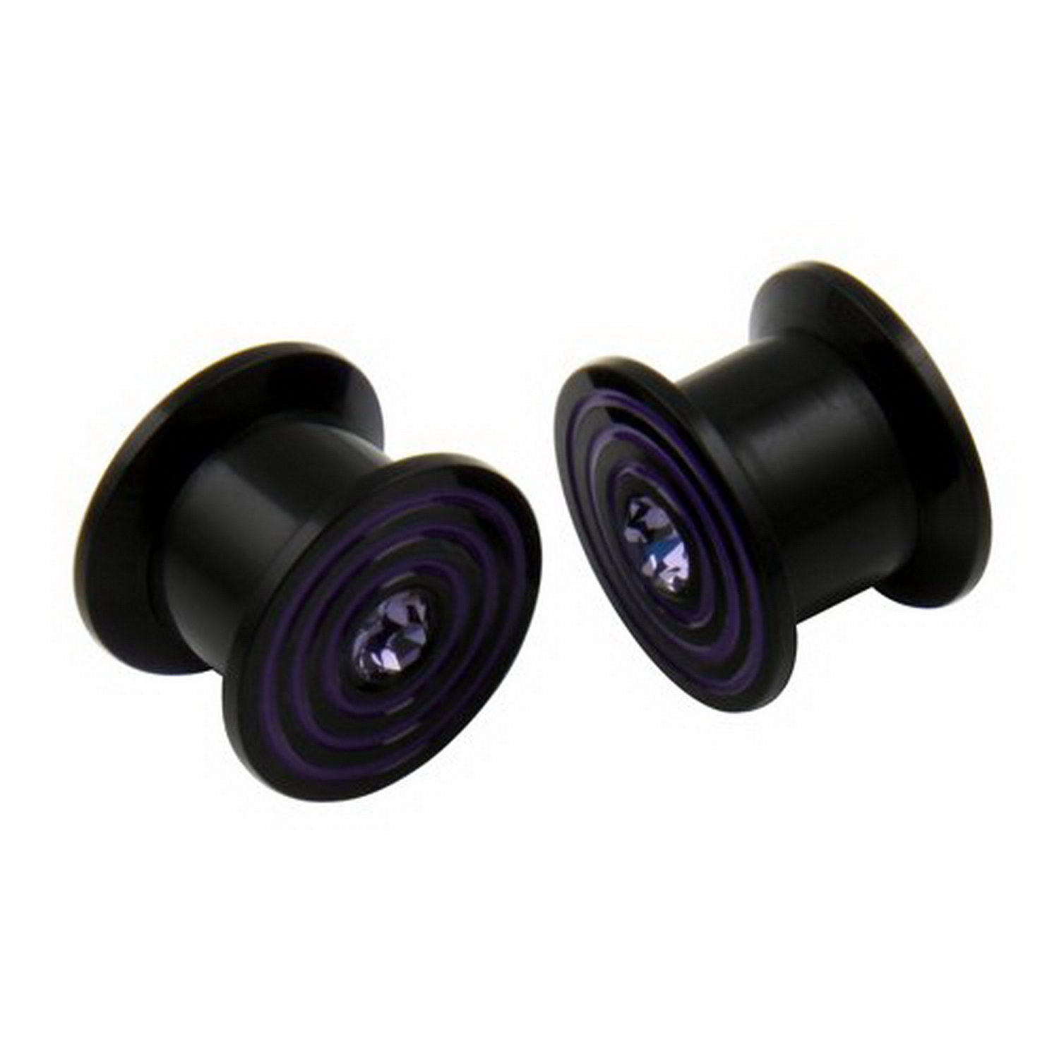 AP-583 Purple CZ Acrylic Ear Plugs - 0g/8mm Stretching Ear Gauges - Sold in Pairs - Perfect for Body Piercing Jewelry & Alternative Fashion
