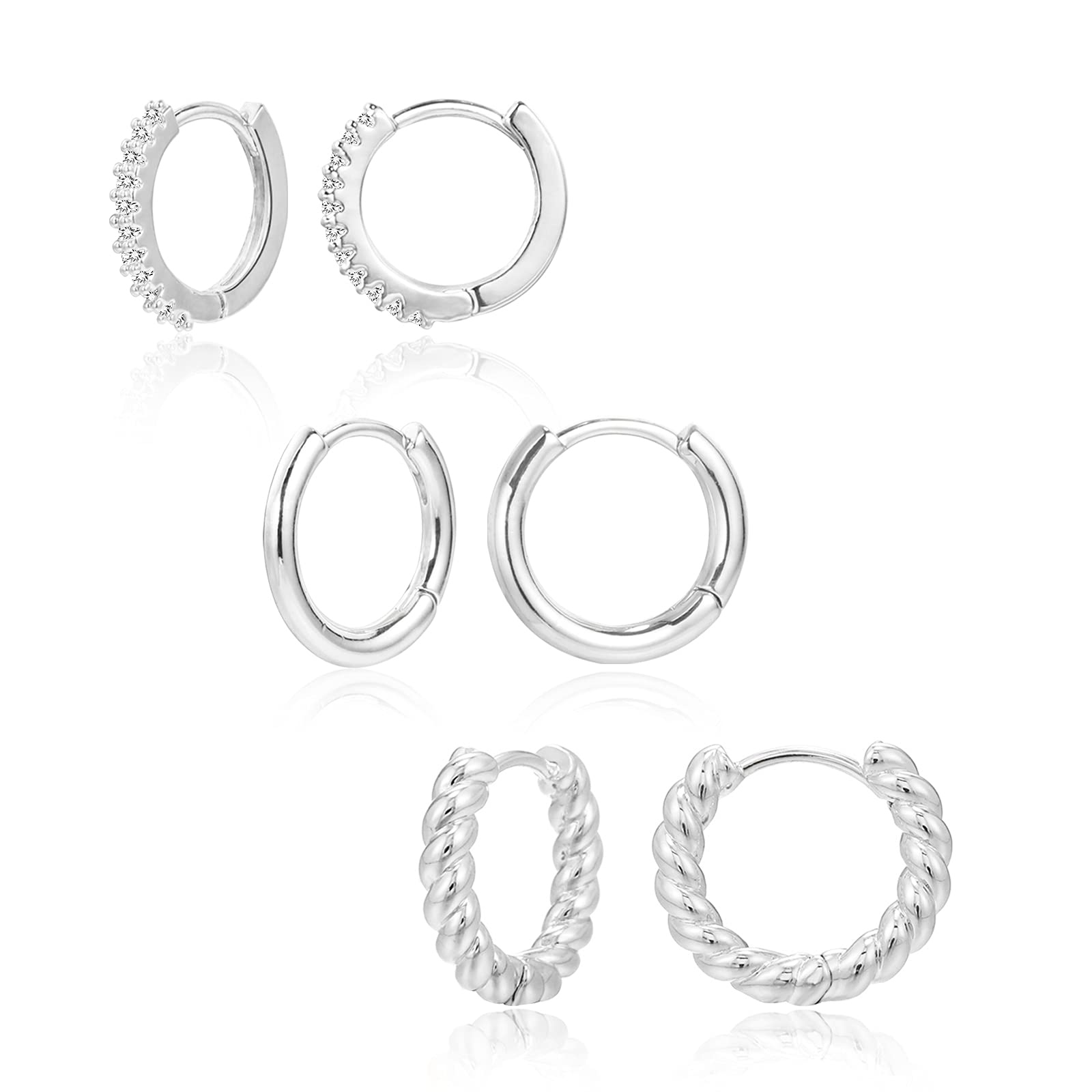 3 Pairs Small Huggie Gold Hoop Earrings for Women & Girls - Hypoallergenic Sterling Silver Post Earrings in Gold & Silver - Multi Pack Hoop Earrings Set - Perfect for Everyday Wear, Gifts & Special Occasions