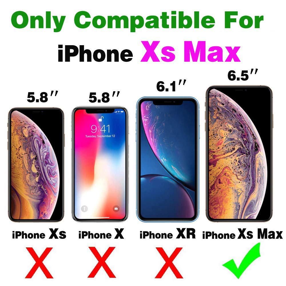 ASUWISH iPhone Xs Max Wallet Case with Tempered Glass Screen Protector - Flip Cover Card Holder & Stand - Compatible with iPhone X/XS/XR/XS Max/10/10S/10 Plus (Black) - Perfect for Work, Travel & Daily Use