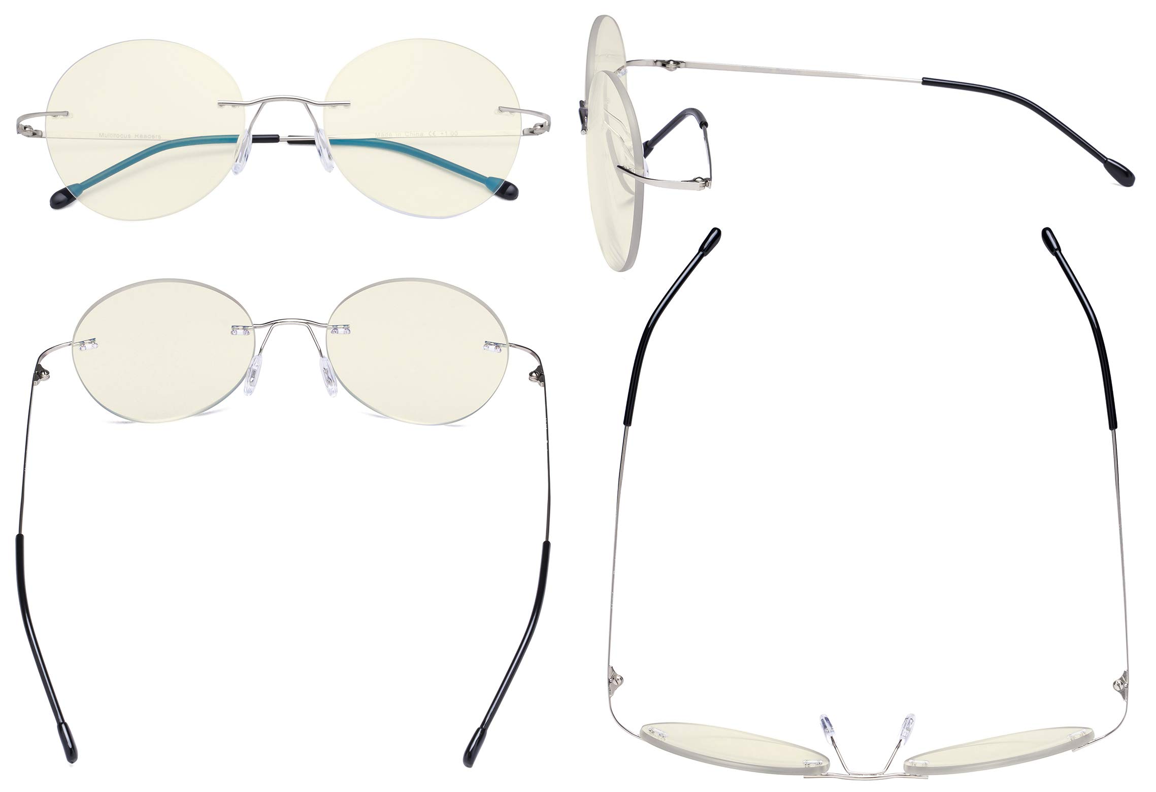 CessBlu Rimless Progressive Reading Glasses - Round Multifocal Blue Light Blocking Readers for Women - Perfect for Computer Work, Reading & Screen Time