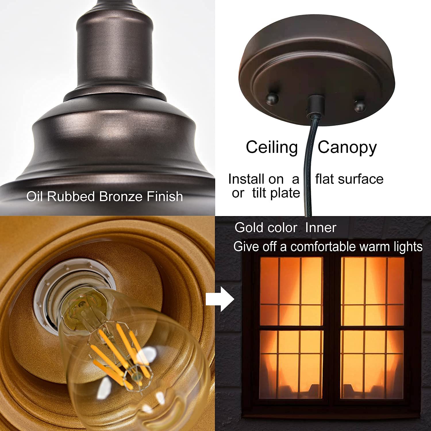 2 Pack Farmhouse Pendant Lights - Bronze Industrial Adjustable Hanging Barn Lamps for Kitchen Island, Dining Room & Sink Lighting - Rustic Home Decor Fixtures