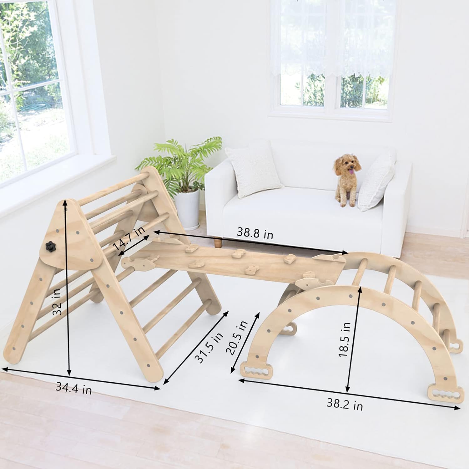 Foldable Wooden Climbing Triangle Ladder with Slide Ramp - 3-Piece Montessori Play Gym Set for Toddlers | Indoor/Outdoor Climbing Toys for Kids | Safe & Sturdy Playground Equipment for Home, Backyard, Daycare & Preschool