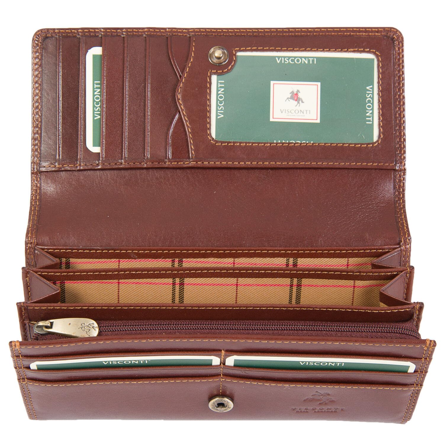 VISCONTI Florence RFID Blocking Leather Wallet for Women - Brown Monza Collection - 12 Credit Card Slots, 4 Slip Pockets, ID Window & Coin Pocket - Perfect for Work, Travel & Everyday Use