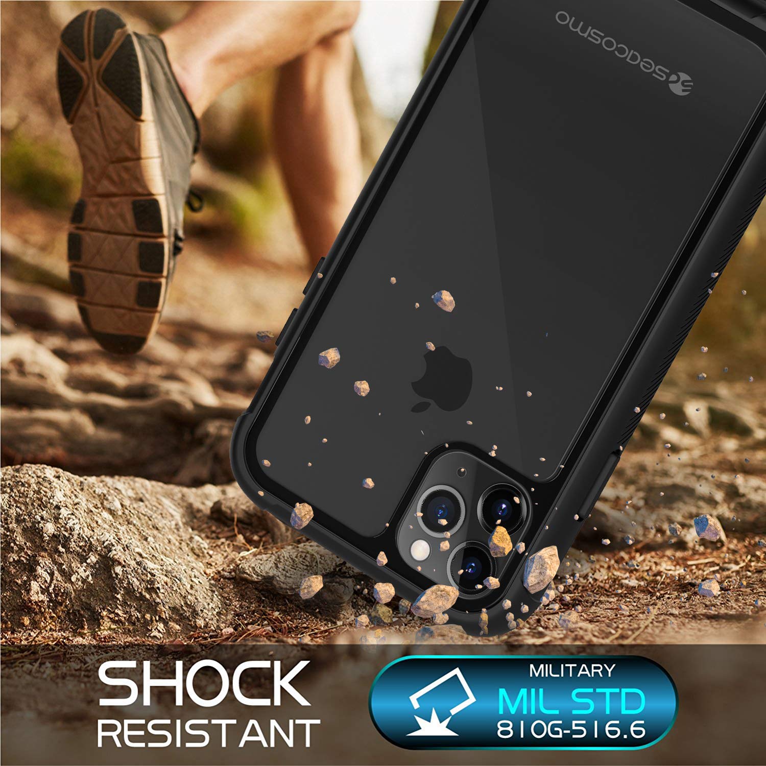 Seacosmo Shockproof iPhone 11 Pro Max Case with Built-in Screen Protector | Slim Fit Full Body Protective Cover | Black/Clear | Perfect for Outdoor Activities & Daily Protection