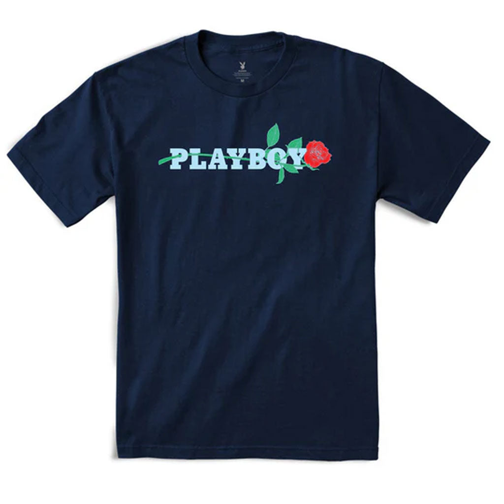 Playboy Rose Color Bars Short Sleeve Tee for Men - Navy Blue Casual T-Shirt for Summer Outfits & Streetwear Fashion