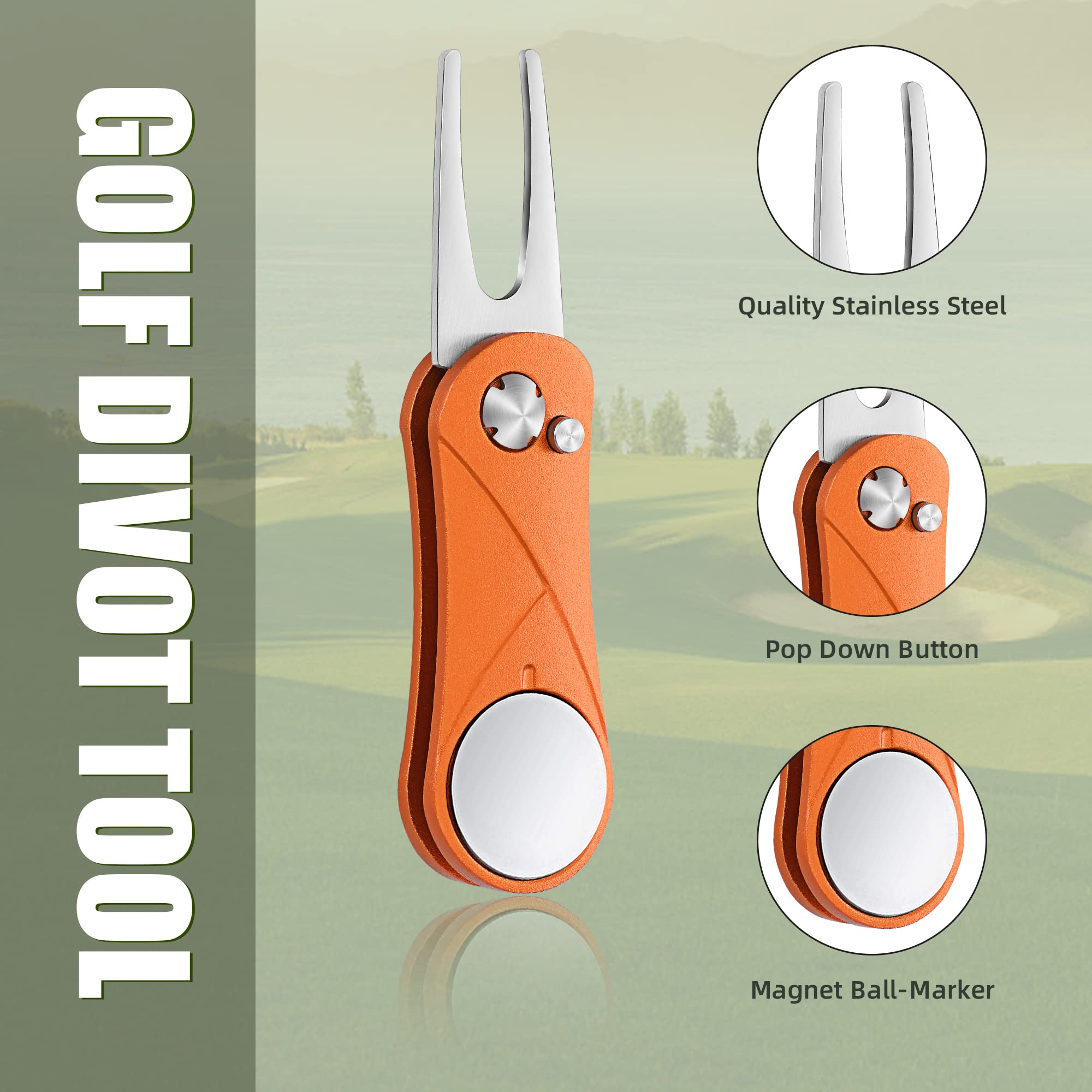 Premium Metal Golf Divot Repair Tool with Magnetic Ball Marker | Foldable Alloy Divot Fixer with Pop-Up Button | Golf Accessories for Men & Women | Perfect for Greens Repair & Course Maintenance