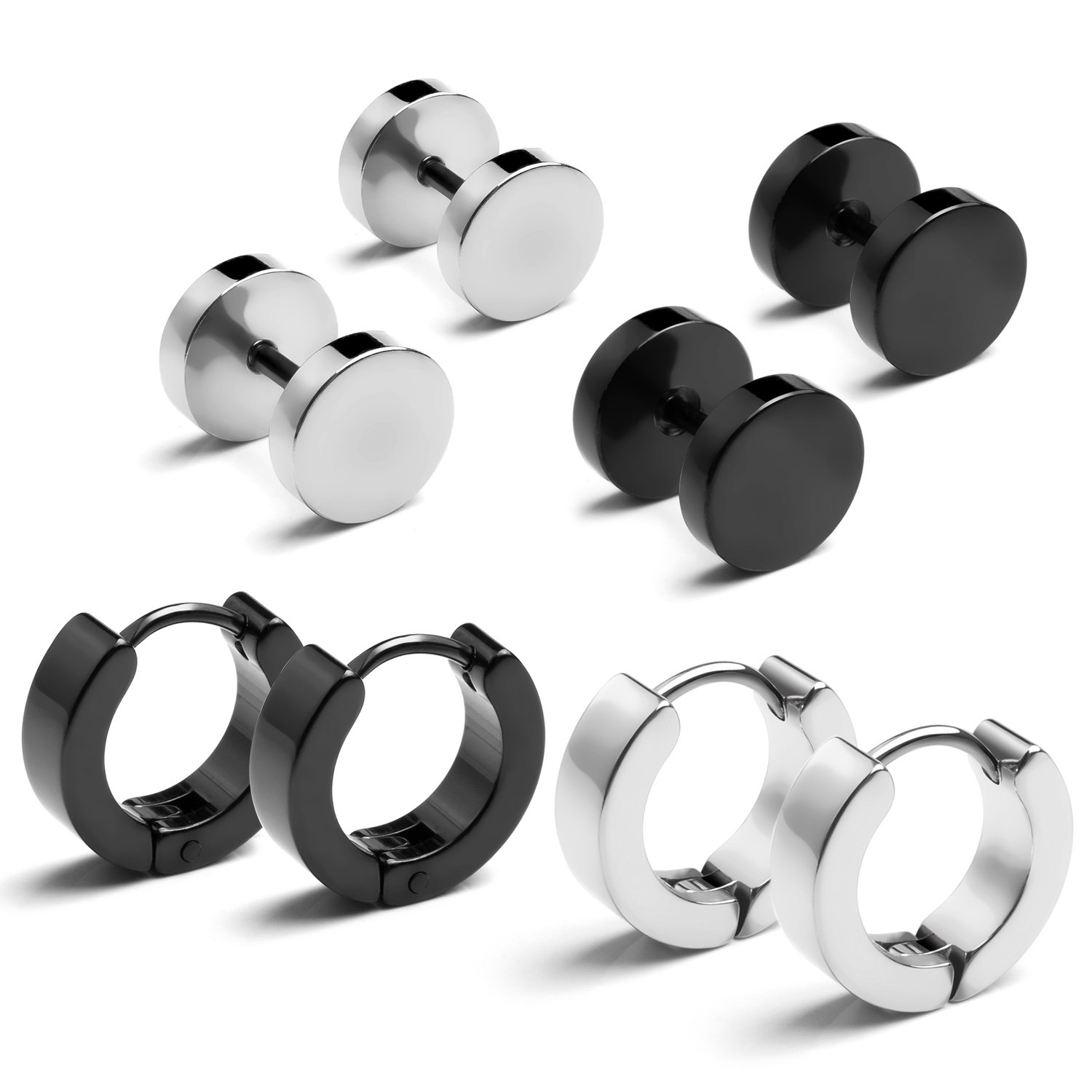 4-6 Pairs Punk Style 316L Surgical Steel Earrings Set - Dot Stud & Small Hoop Huggie Earrings for Men and Women | Perfect Gift for Her or Him | Great for Daily Wear, Parties, and Special Occasions