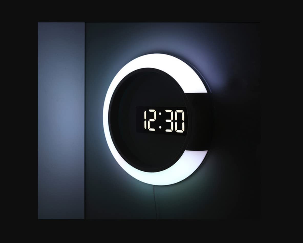 Remote Control LED Wall Clock with Temperature Display & 7-Color Changing Night Light - Digital Hollow Mirror Alarm Clock for Home, Office, and Bedroom Decor | Perfect for Nighttime Reading, Modern Interior Design, and Gift Giving