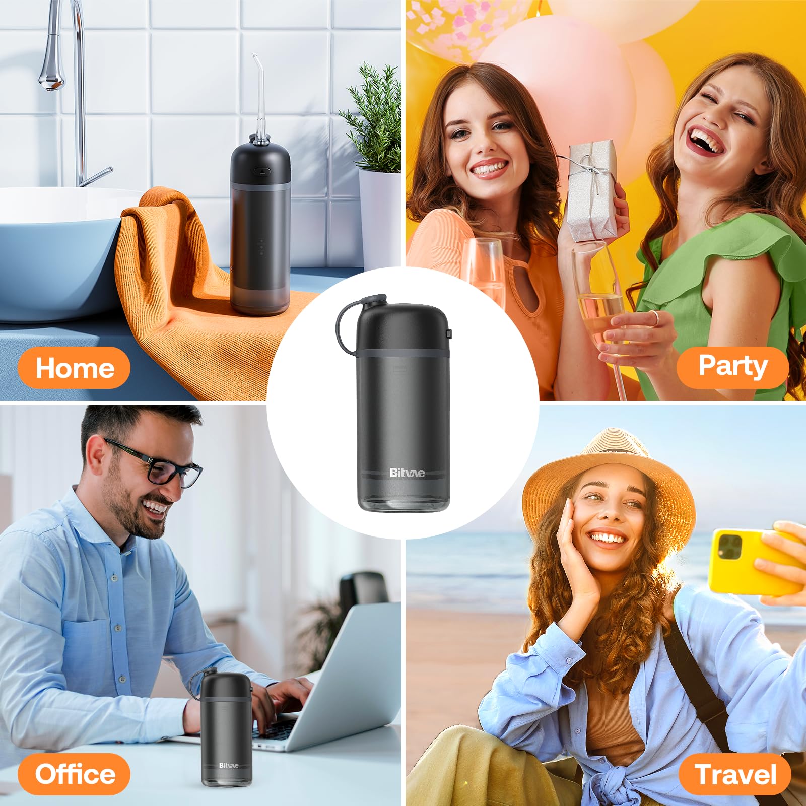 Bitvae P1 Cordless Water Dental Flosser - Portable Oral Irrigator for Travel with Telescopic Water Tank, IPX7 Waterproof Teeth Cleaner for Braces & Sensitive Teeth Care (Black) | Perfect for Home, Office & On-The-Go Oral Hygiene