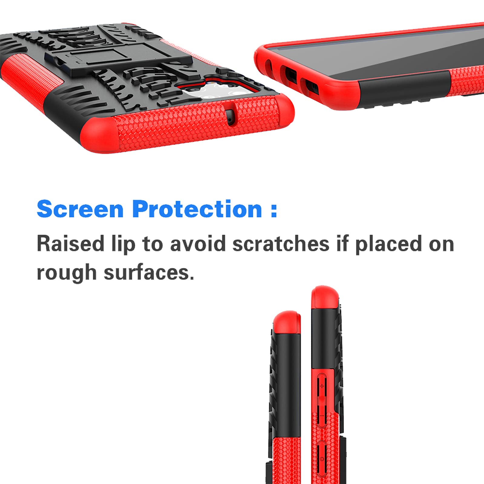 Samsung Galaxy A42 5G Phone Case with Tempered Glass Screen Protector, Kickstand & Rugged Hybrid Cover - Shockproof Protective Case for Men & Women (Black/Red) - Perfect for Work, Travel & Outdoor Activities