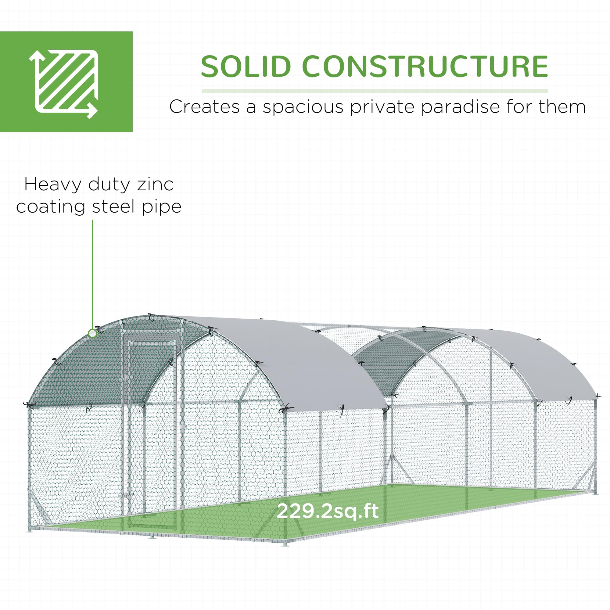 PawHut Large Chicken Coop with Metal Run - Waterproof & UV-Resistant Cover, Walk-In Dome Cage for Hens (9.2' x 24.9' x 6.5') | Outdoor Poultry House for Backyard Farms, Chicken Shelter & Egg Protection