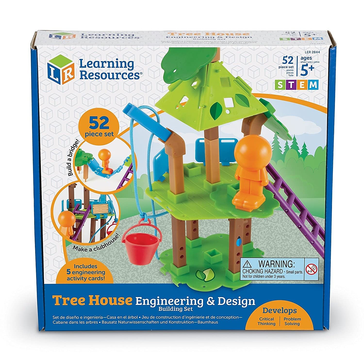 Learning Resources Tree House Engineering & Design Building Set - 52 Piece STEM Construction Kit for Kids | Educational Science & Math Toys | Creative Play for Home & Classroom STEM Activities