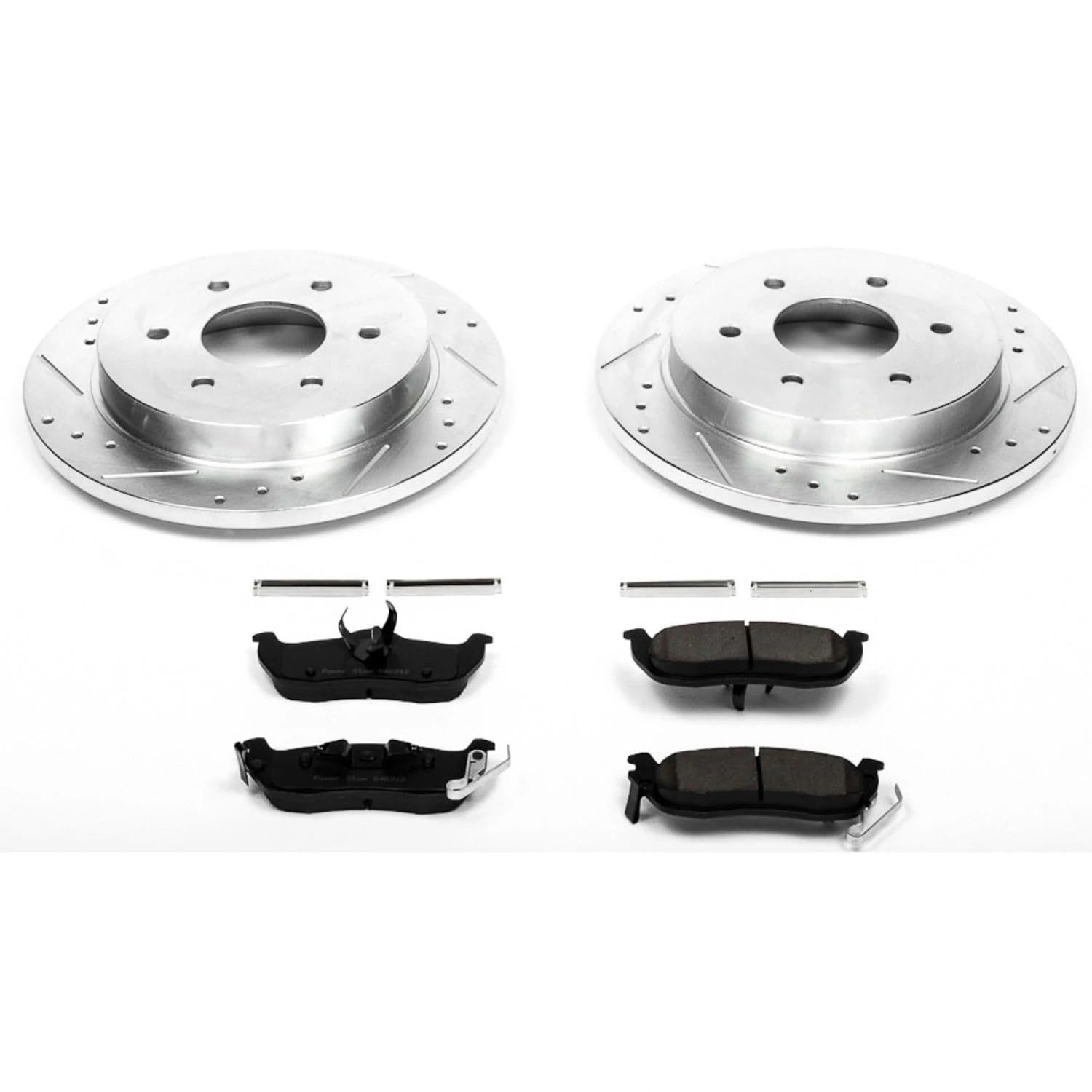 Power Stop K2445 Rear Z23 Carbon Fiber Brake Pads with Drilled & Slotted Rotors Kit - Compatible with INFINITI QX56, Nissan Armada, Pathfinder Arm & TITAN | High-Performance Braking for SUVs & Trucks | Ideal for Off-Roading, Towing & Heavy-Duty Use