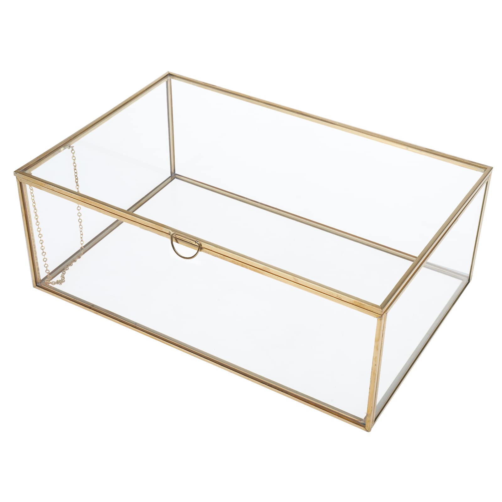 Vintage Glass Jewelry Display Box with Lid - Clear Keepsake Storage Box for Rings, Bracelets & Trinkets - Home Decor Decorative Organizer (Gold, Large) - Perfect for Gift Wrapping, Wedding Favors & Jewelry Showcase