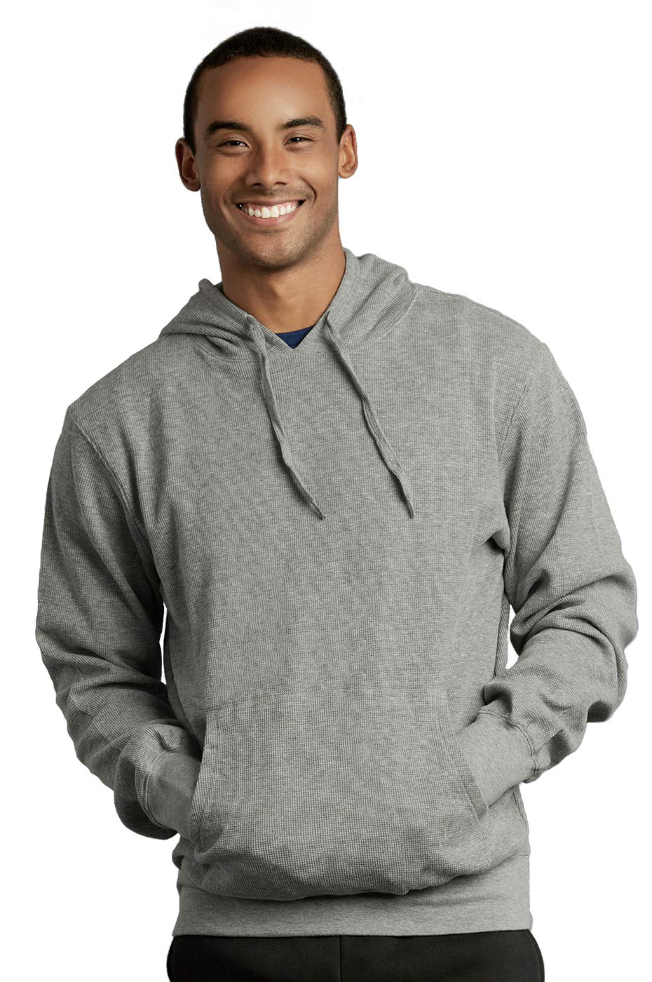 Men's Waffle Knit Cotton Pullover Hoodie - Lightweight Long Sleeve Sweatshirt (Small, Heather Grey) for Casual Wear, Lounge & Outdoor Activities