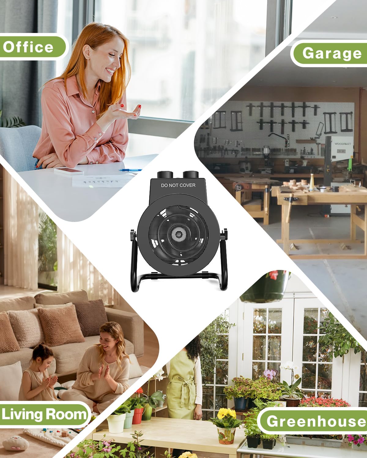1500W Stainless Steel Electric Greenhouse Heater with Thermostat - Outdoor Fan Heater with Overheat Protection & 3S Fast Heating for Greenhouses, Patios, Garages, Flower Rooms | Perfect for Winter Plant Protection & Space Heating