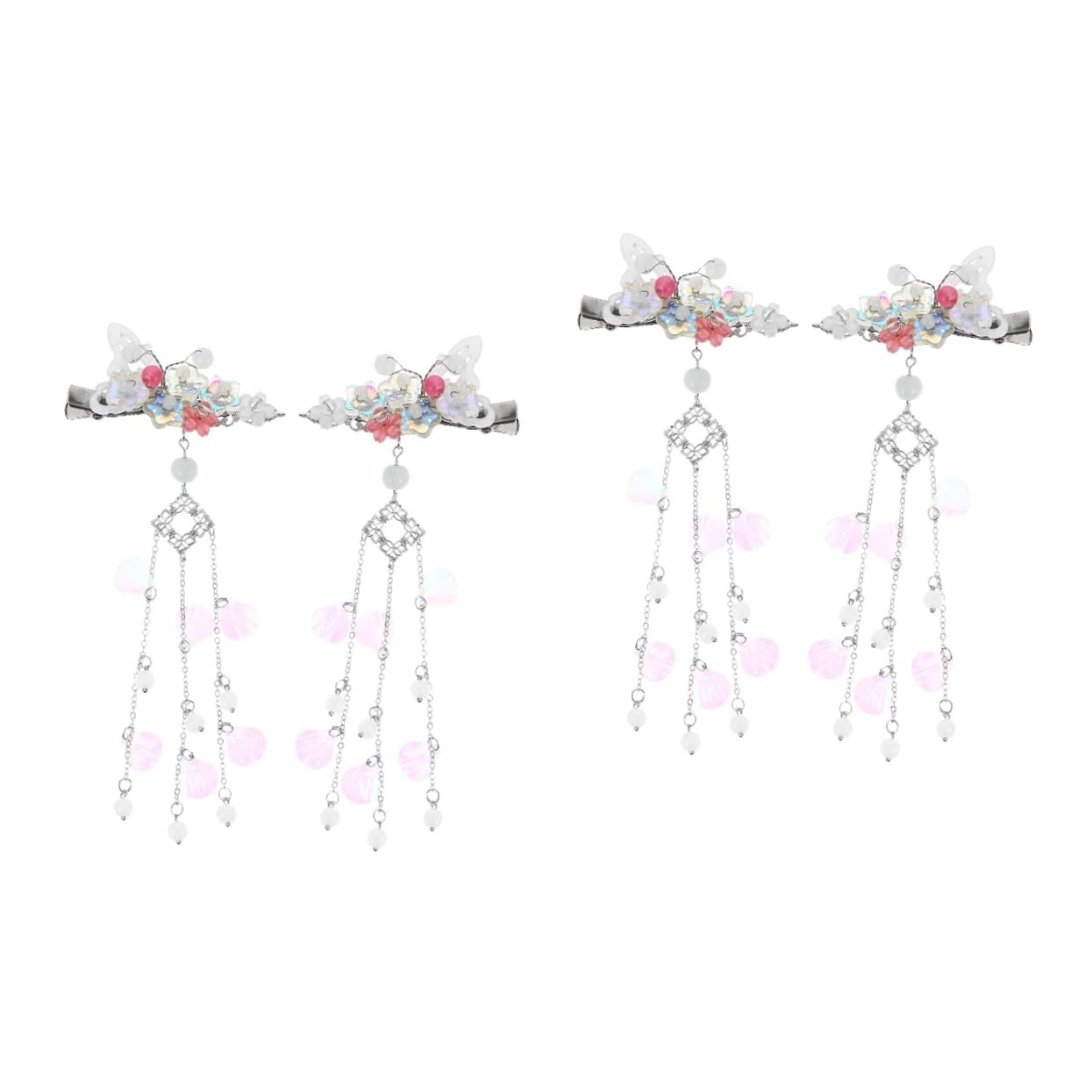 Beavorty 2 Pairs Elegant Pearl Butterfly Hair Clips for Women & Girls - Vintage Tassel Hair Barrettes for Chinese Qipao, Weddings, Parties & Special Occasions