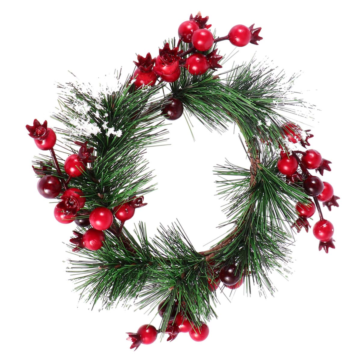 Artibetter 3-Piece Christmas Candle Rings Set - Holiday Tealight Candle Holders with Artificial Berry Garland, Evergreen Holly & Wooden Pomegranate Decor for Table Centerpiece, Fireplace Mantel, and Festive Home Décor