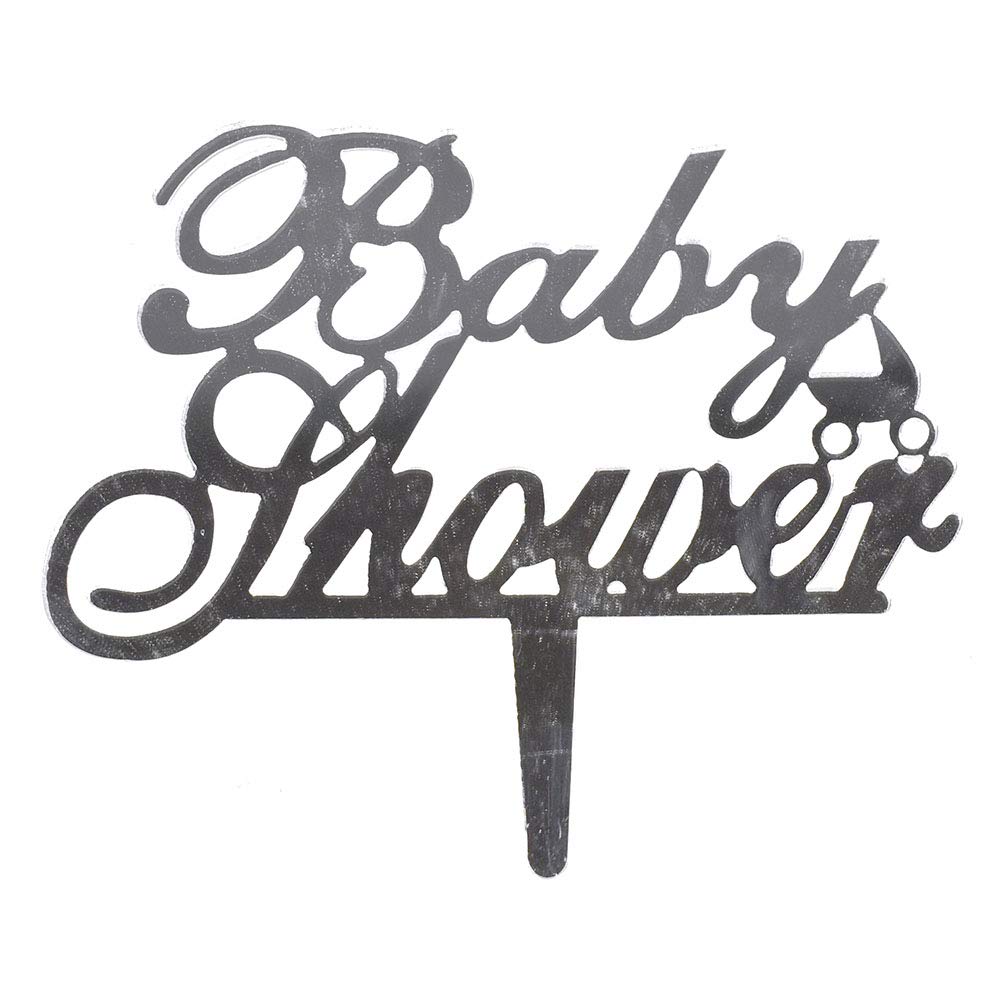 Homeford Baby Shower Mirror Acrylic Cake Topper - Elegant Silver 4.25 Inch Decoration for Gender Reveal, Birthday & Wedding Cakes