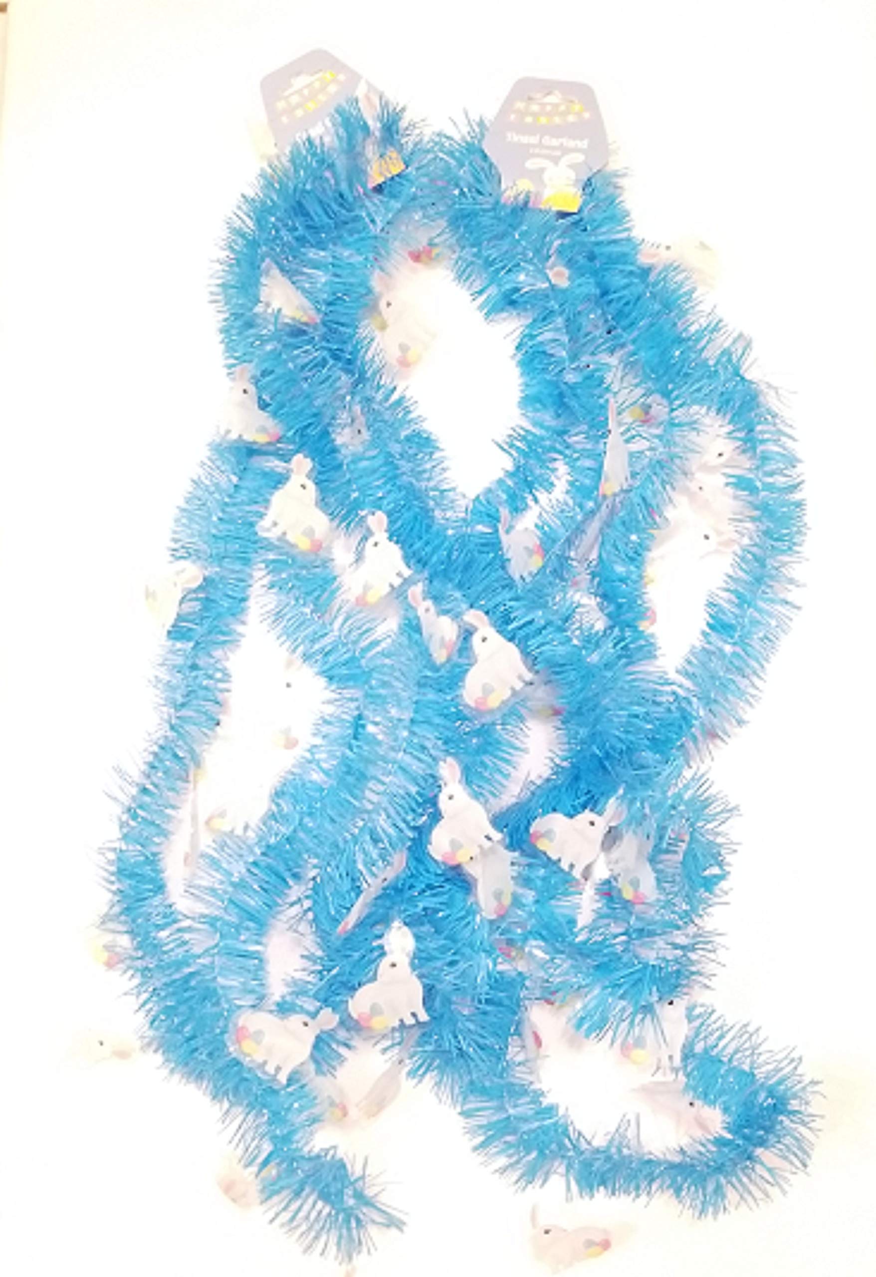 18 Feet Blue Tinsel Garland with Bunny & Easter Egg Decorations - Spring & Easter Party Decor for Home, Tree, Mantel, and Table Centerpieces