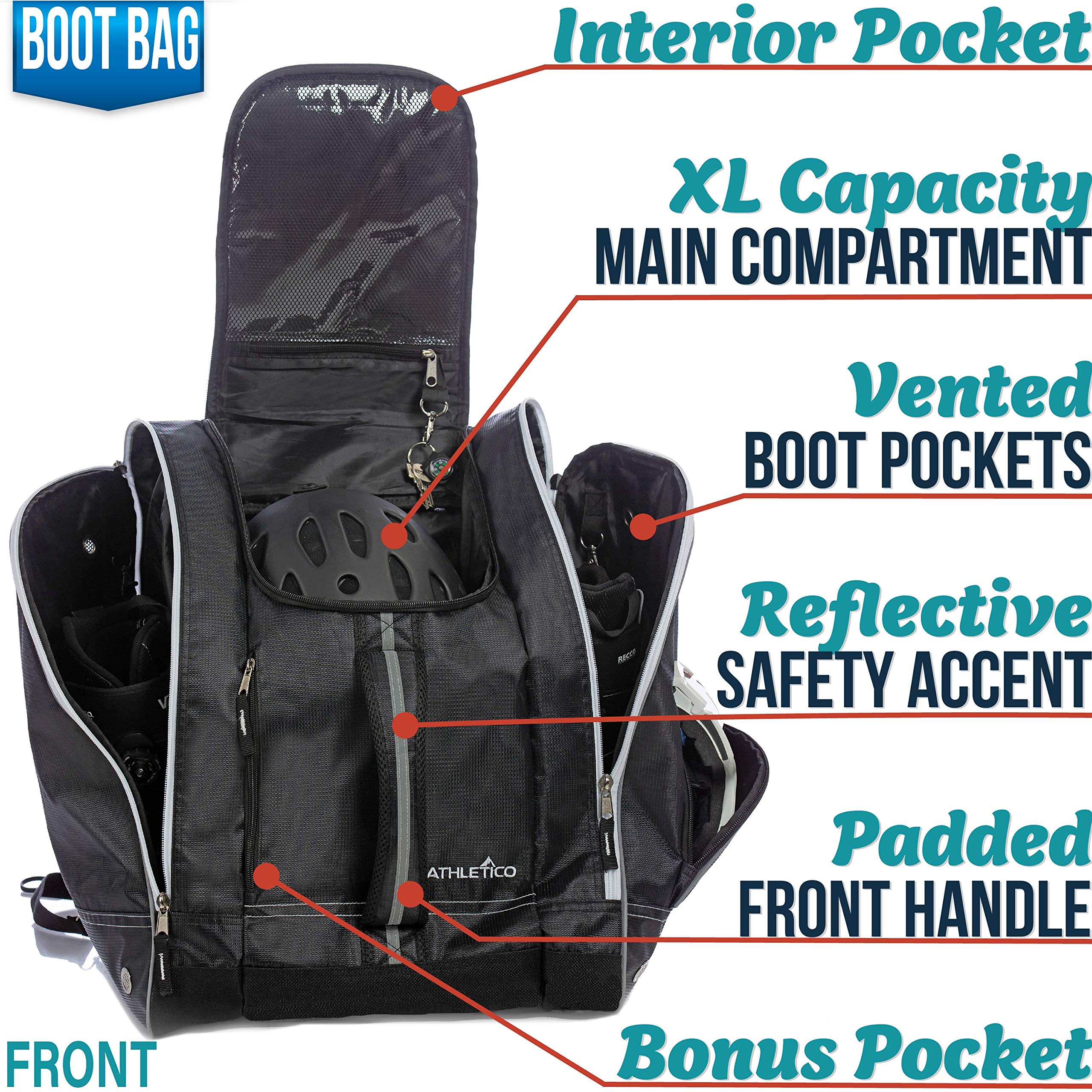 Athletico Mogul Padded Ski Bag Set with Boot Bag, Boot Strap & Carrier - Waterproof Ski Equipment Storage for Travel & Mountain Resorts