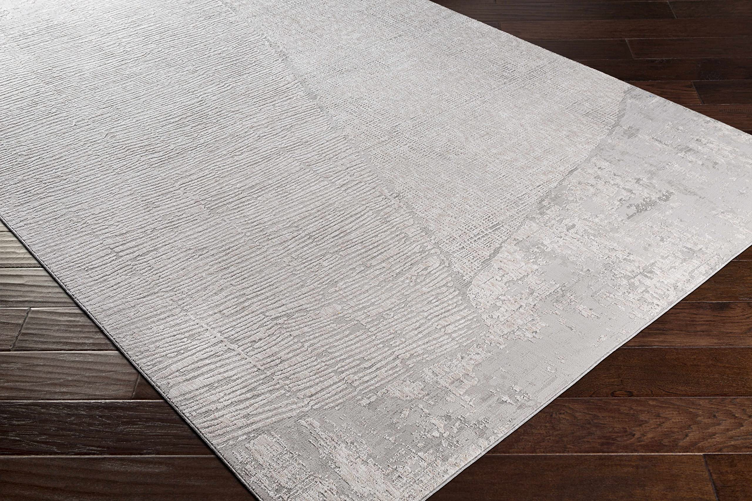 Modern Hauteloom Leeco Area Rug for Living Room & Bedroom - Soft Gray Ivory 7'10