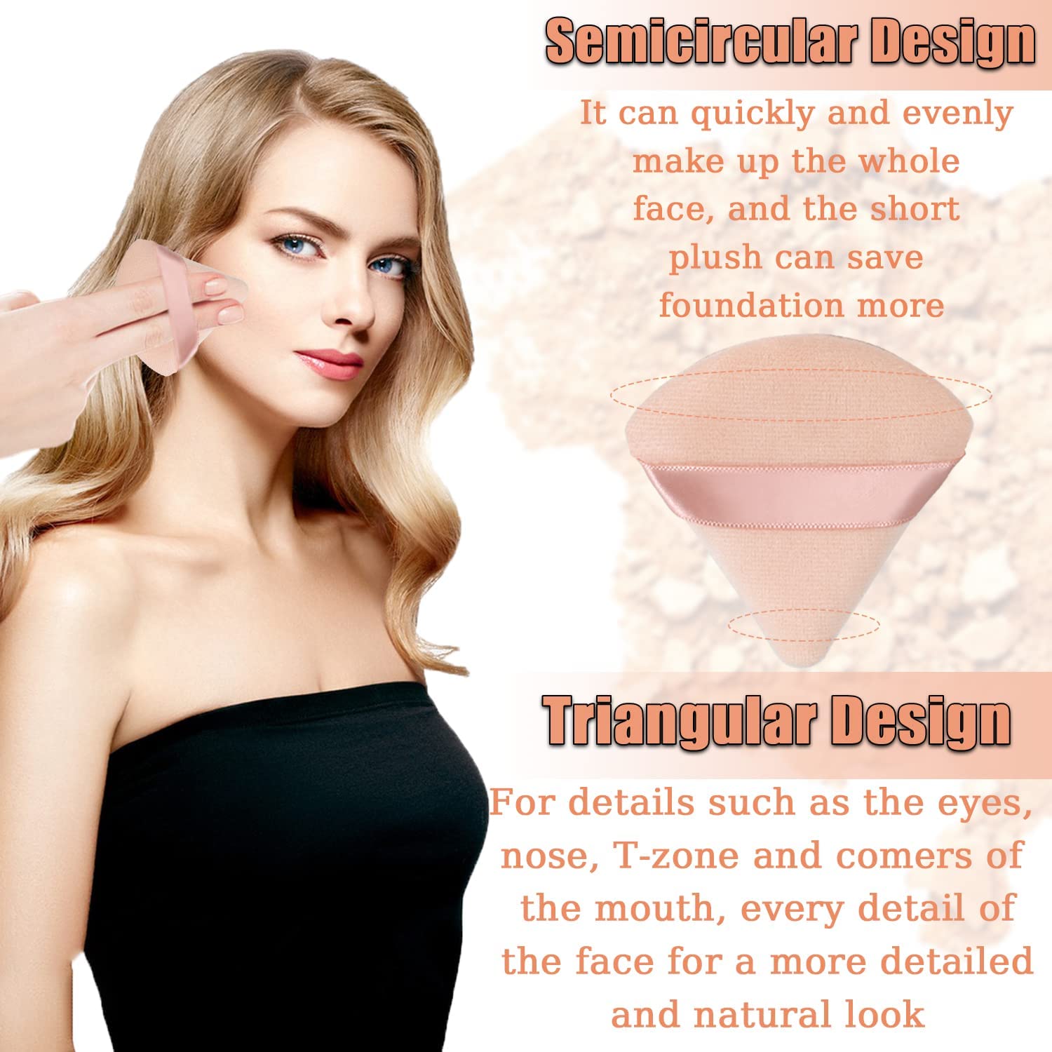 Premium Triangle Powder Puff - Soft Velour Makeup Sponge for Loose & Mineral Foundation, Setting Powder - Multicolor Pack of 2 - Ideal for Flawless Face & Body Makeup Application