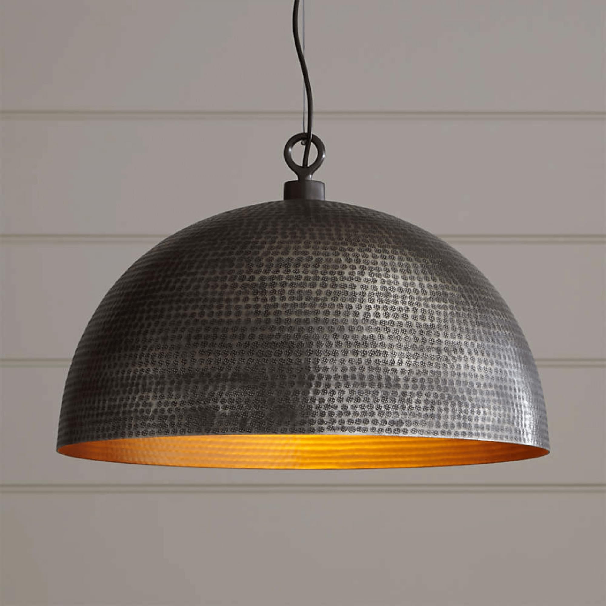 Hammered Brass Dome Light Fixture - Black & Gold Pendant Ceiling Light - 25cm Modern Hanging Light for Living Room, Bedroom, Dining Room, and Home Decor