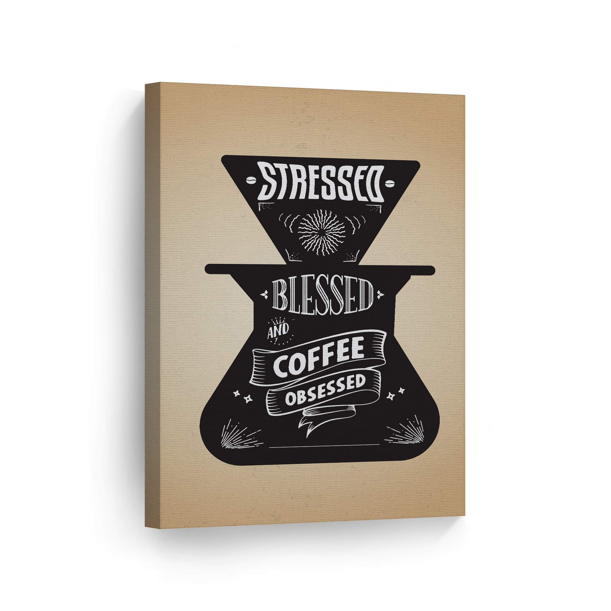 Vintage Coffee Grinder Canvas Wall Art Print - 'Stressed Blessed & Coffee Obsessed' Inspirational Quote Sign for Kitchen, Farmhouse, Office & Coffee Shop Decor (36x24) - Perfect Gift for Coffee Lovers & Home Décor