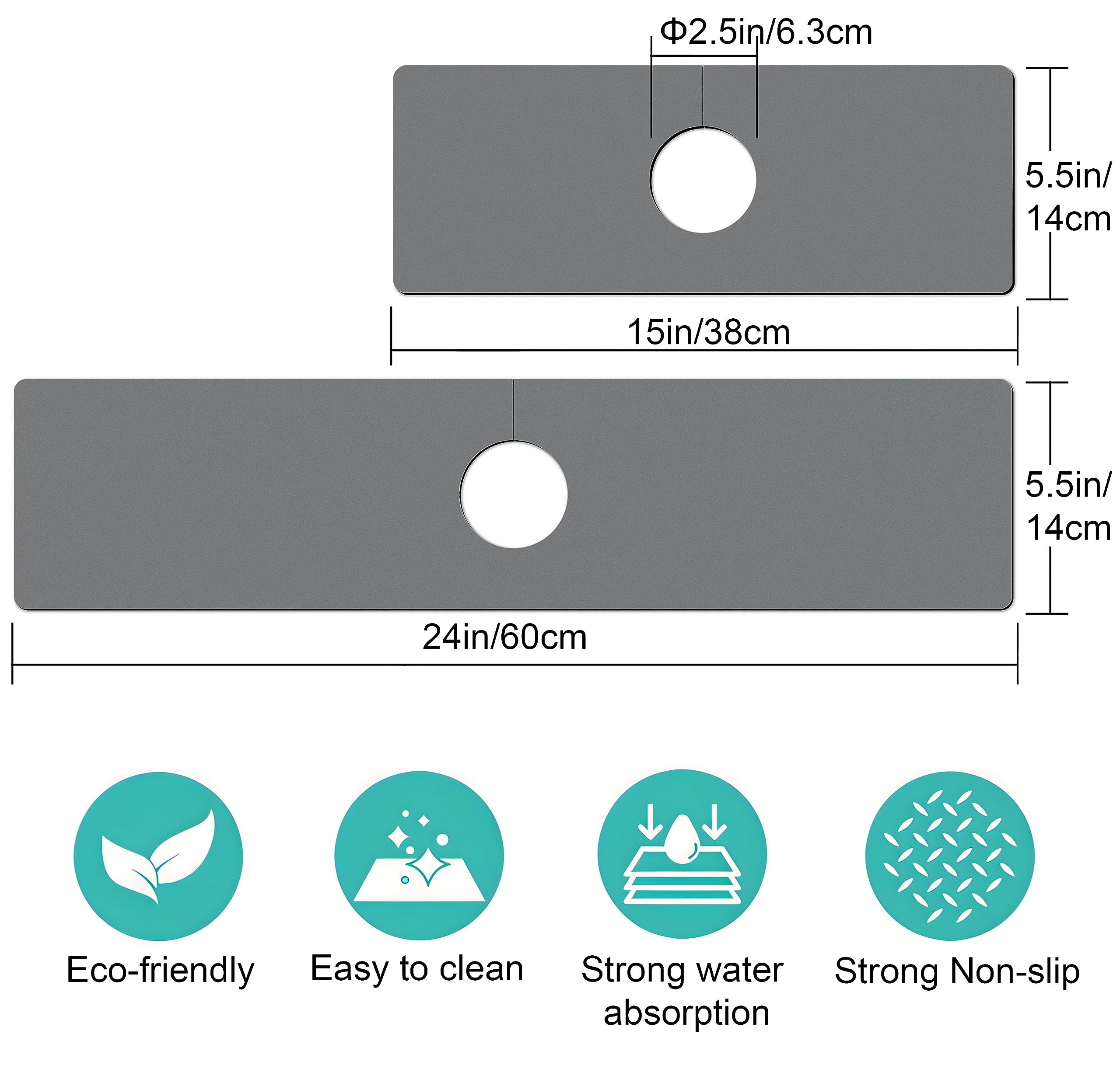 2-Pack Super Absorbent Fast Drying Kitchen Sink Splash Guard Mat - Faucet Drip Catcher & Water Absorber (23.5
