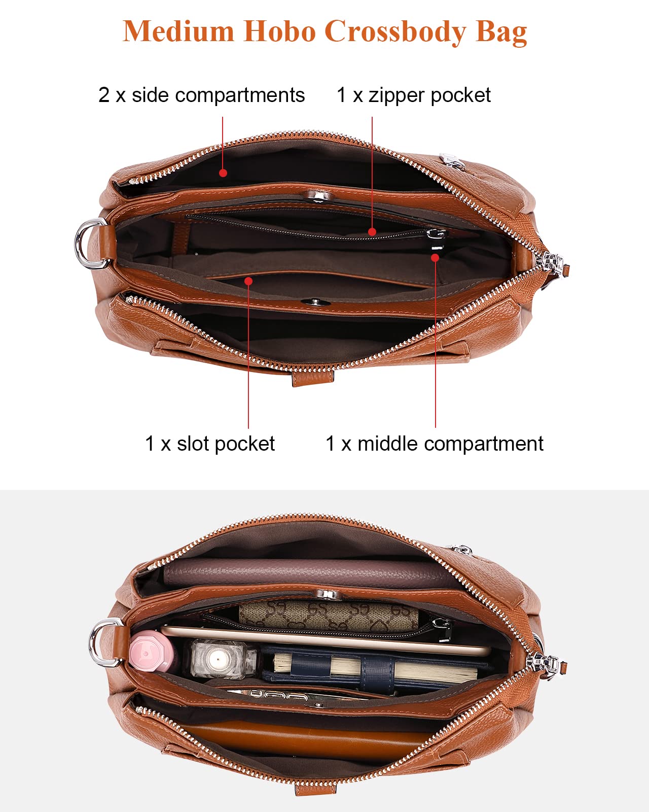 Genuine Leather Hobo Crossbody Bag for Women - Stylish Shoulder Purse for Daily Use
